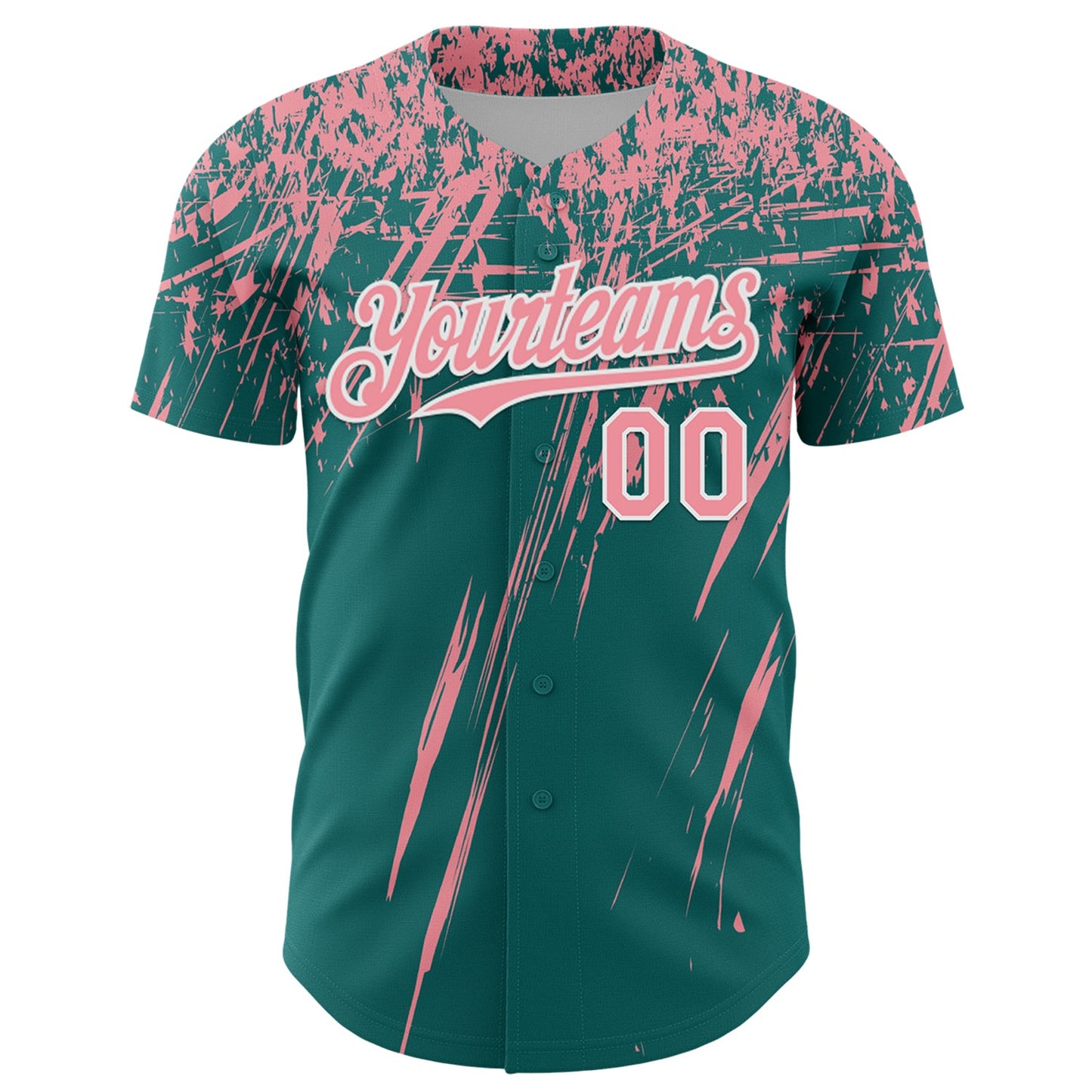 Custom Teal Medium Pink-White Distressed Scratch Brush Stroke Authentic Baseball Jersey