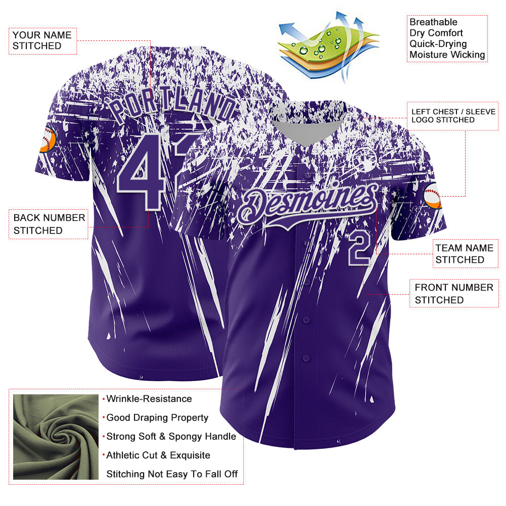 Custom Purple White Distressed Scratch Brush Stroke Authentic Baseball Jersey