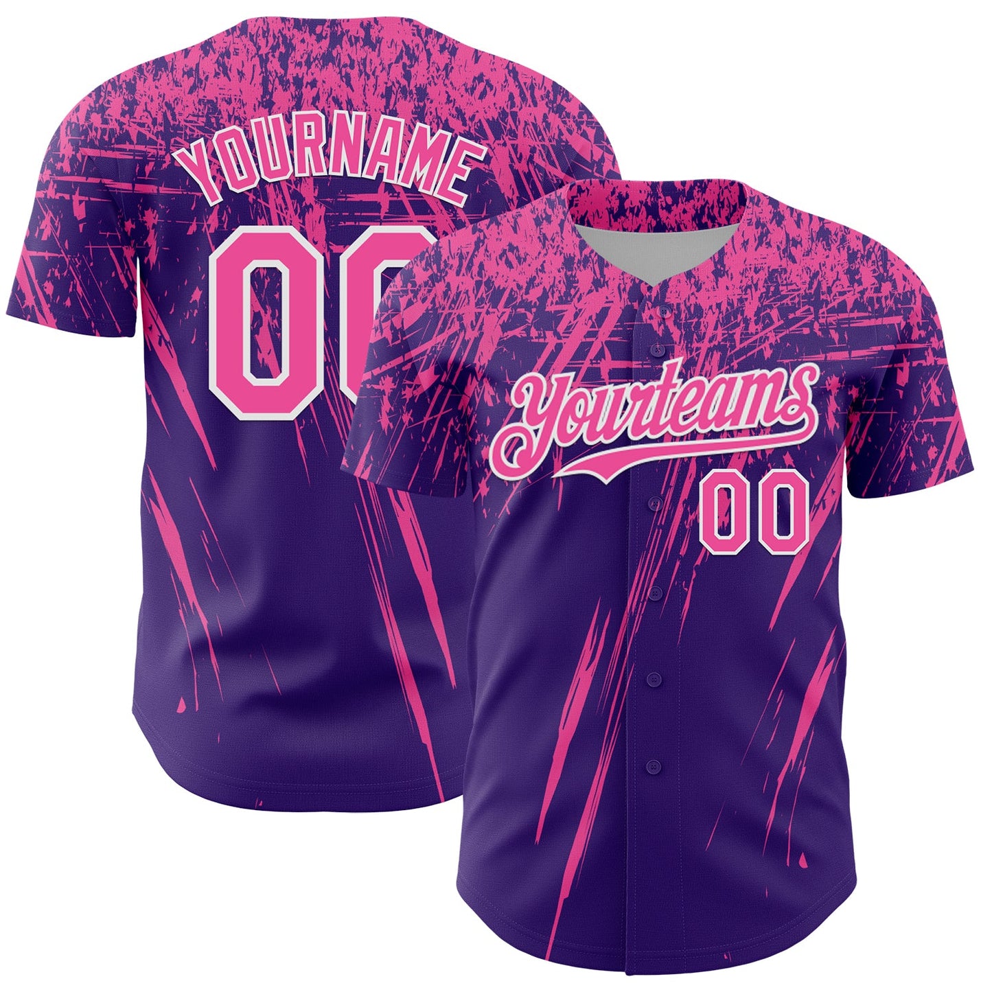 Custom Purple Pink-White Distressed Scratch Brush Stroke Authentic Baseball Jersey