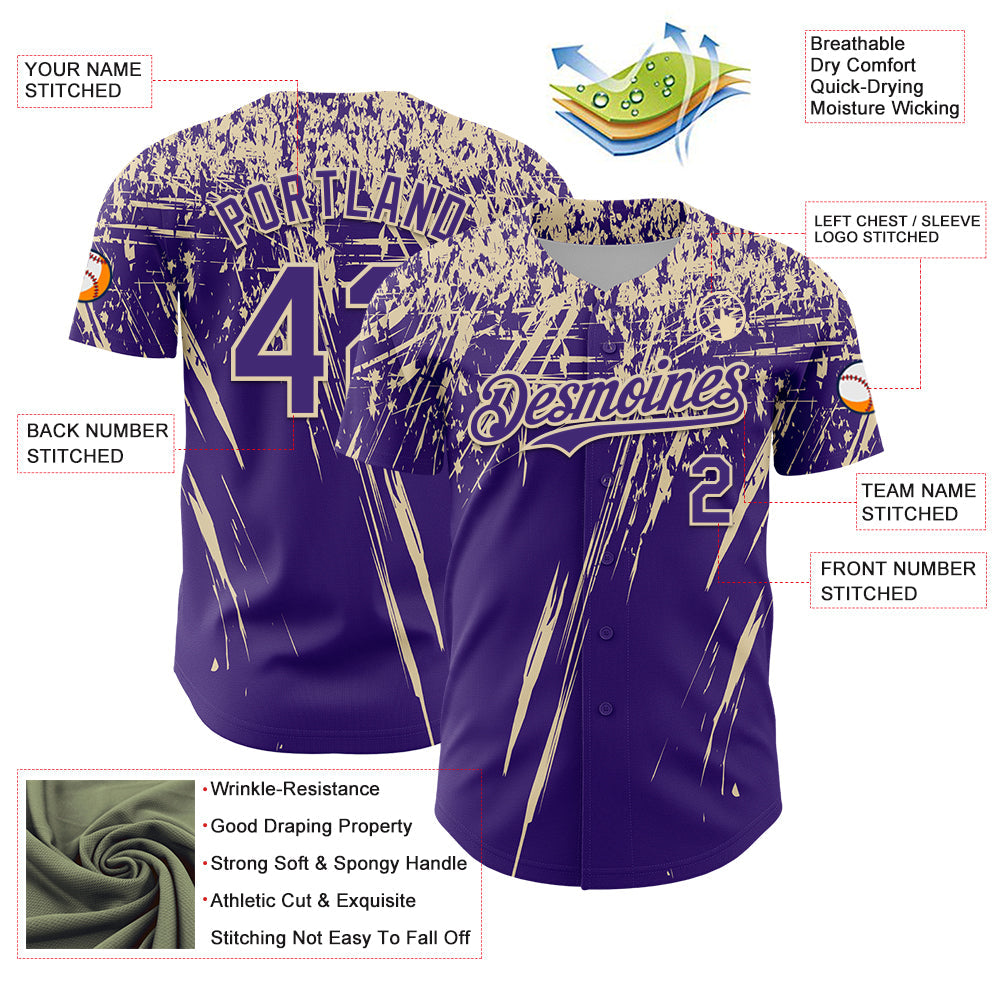 Custom Purple Cream Distressed Scratch Brush Stroke Authentic Baseball Jersey