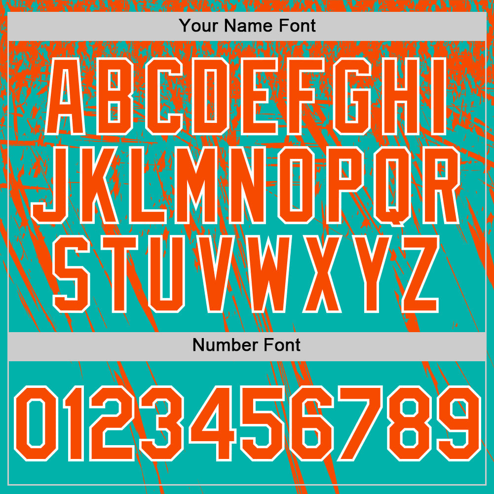 Custom Aqua Orange-White Distressed Scratch Brush Stroke Authentic Baseball Jersey