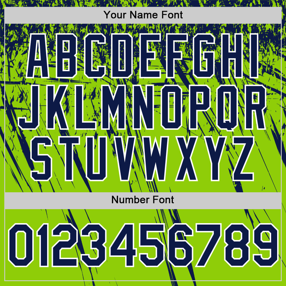 Custom Neon Green Navy-White Distressed Scratch Brush Stroke Authentic Baseball Jersey