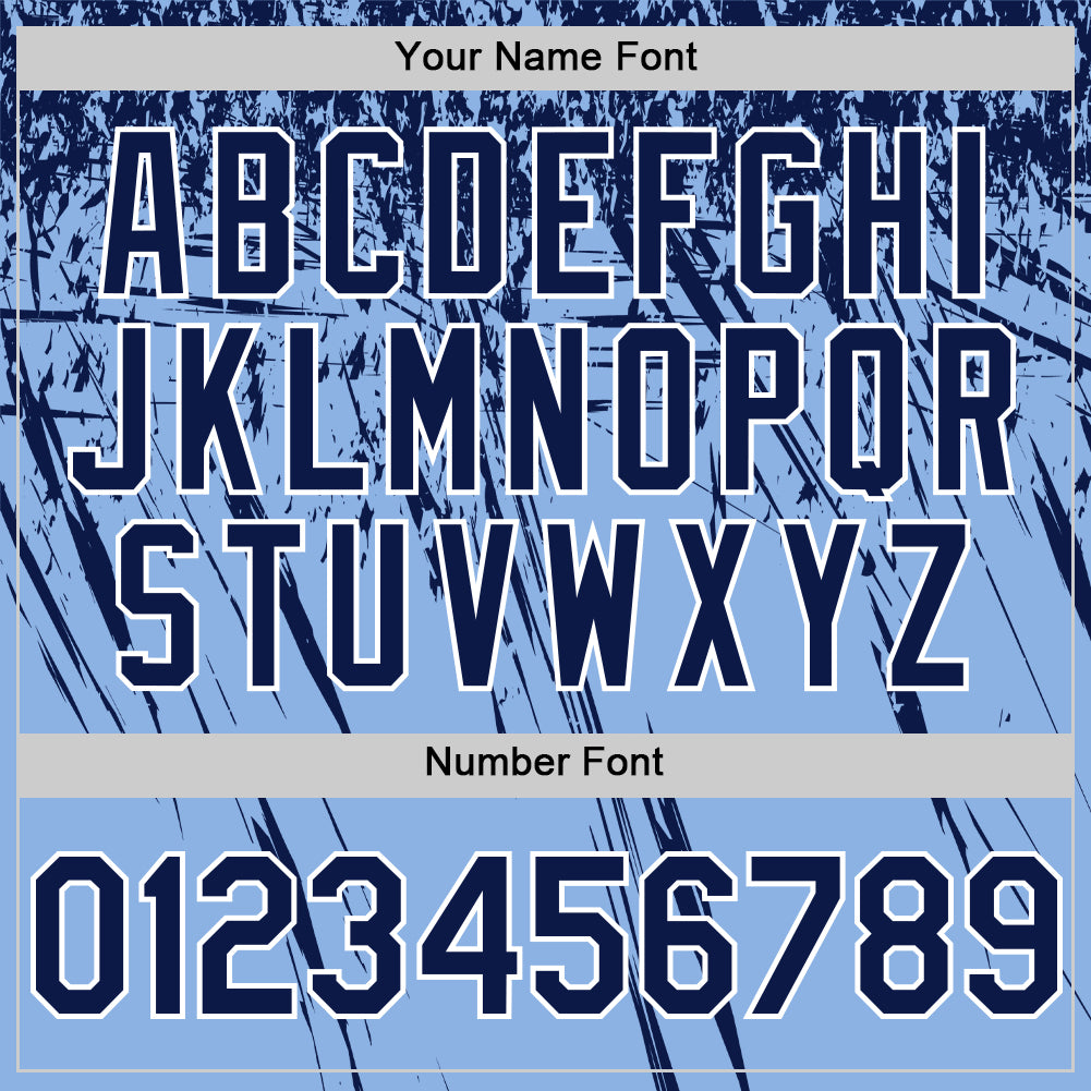 Custom Light Blue Navy-White Distressed Scratch Brush Stroke Authentic Baseball Jersey