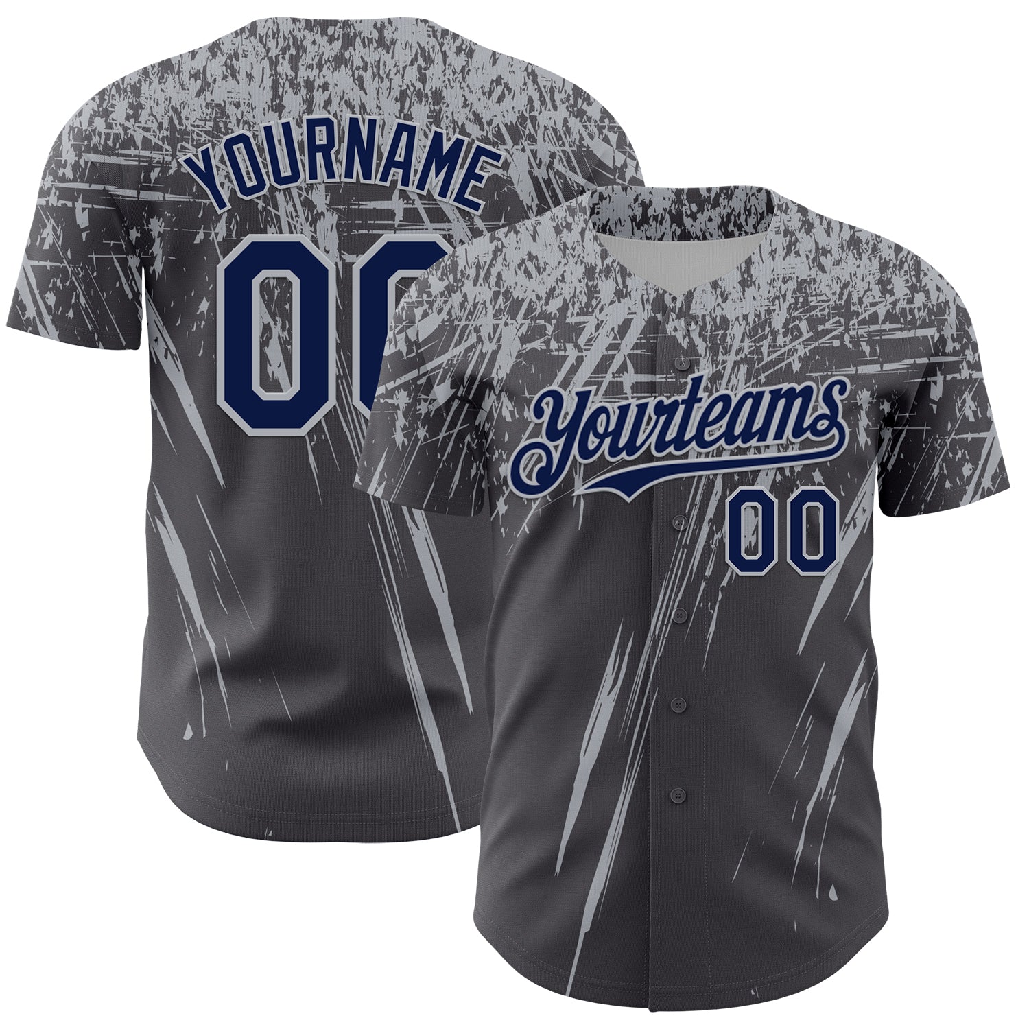 Custom Steel Gray Navy-Gray Distressed Scratch Brush Stroke Authentic Baseball Jersey