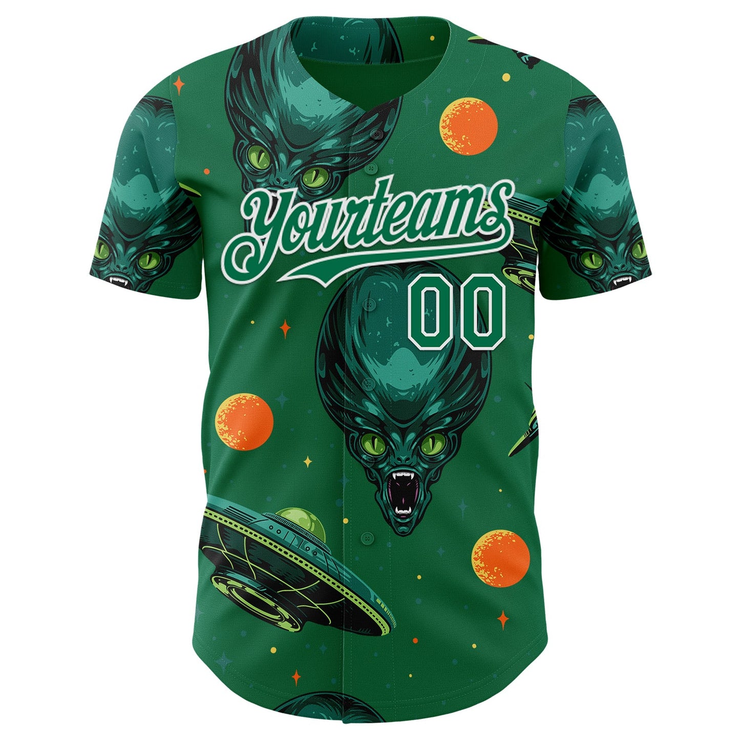 Custom Kelly Green White Alien UFO Space Authentic Baseball Jersey