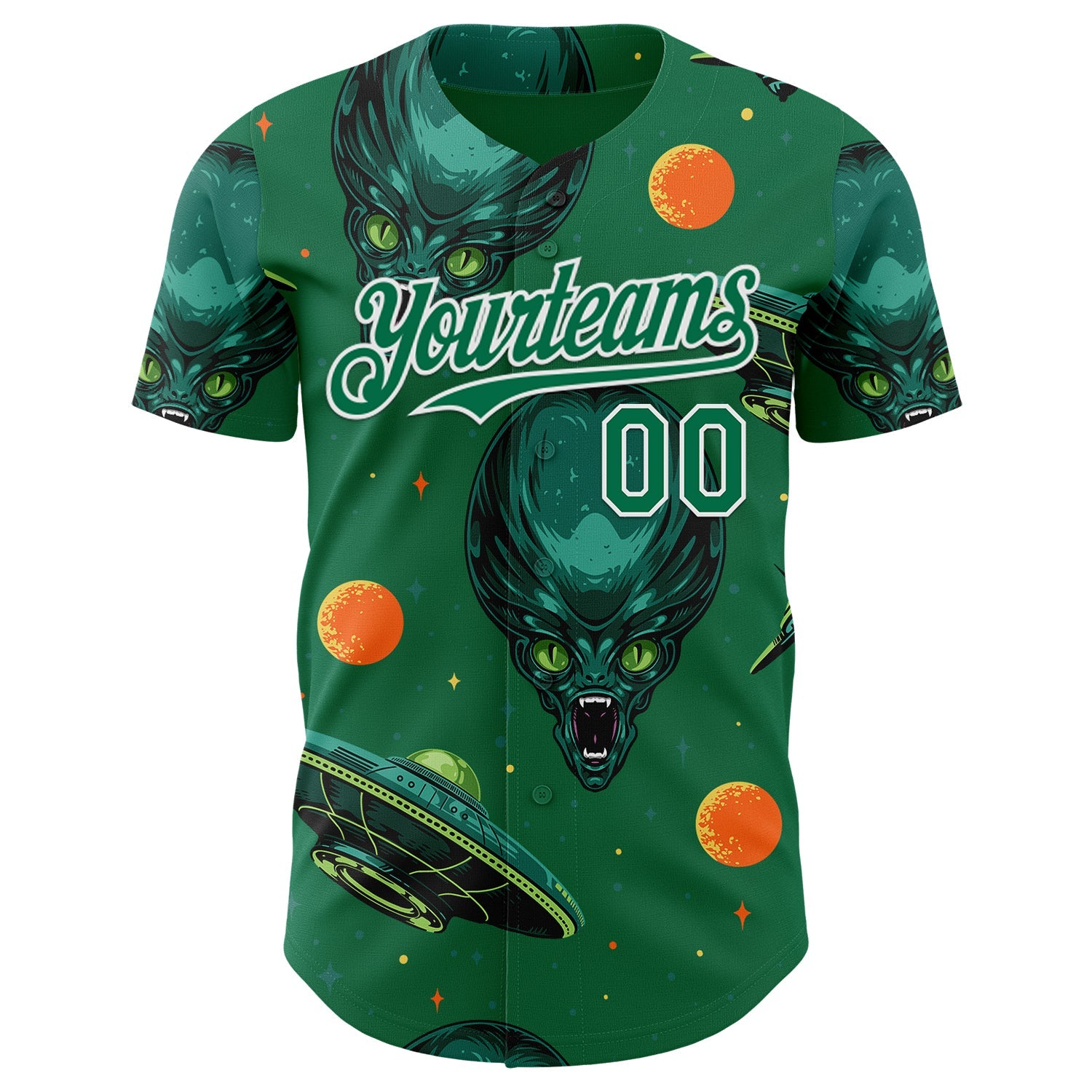 Custom Kelly Green White Alien UFO Space Authentic Baseball Jersey