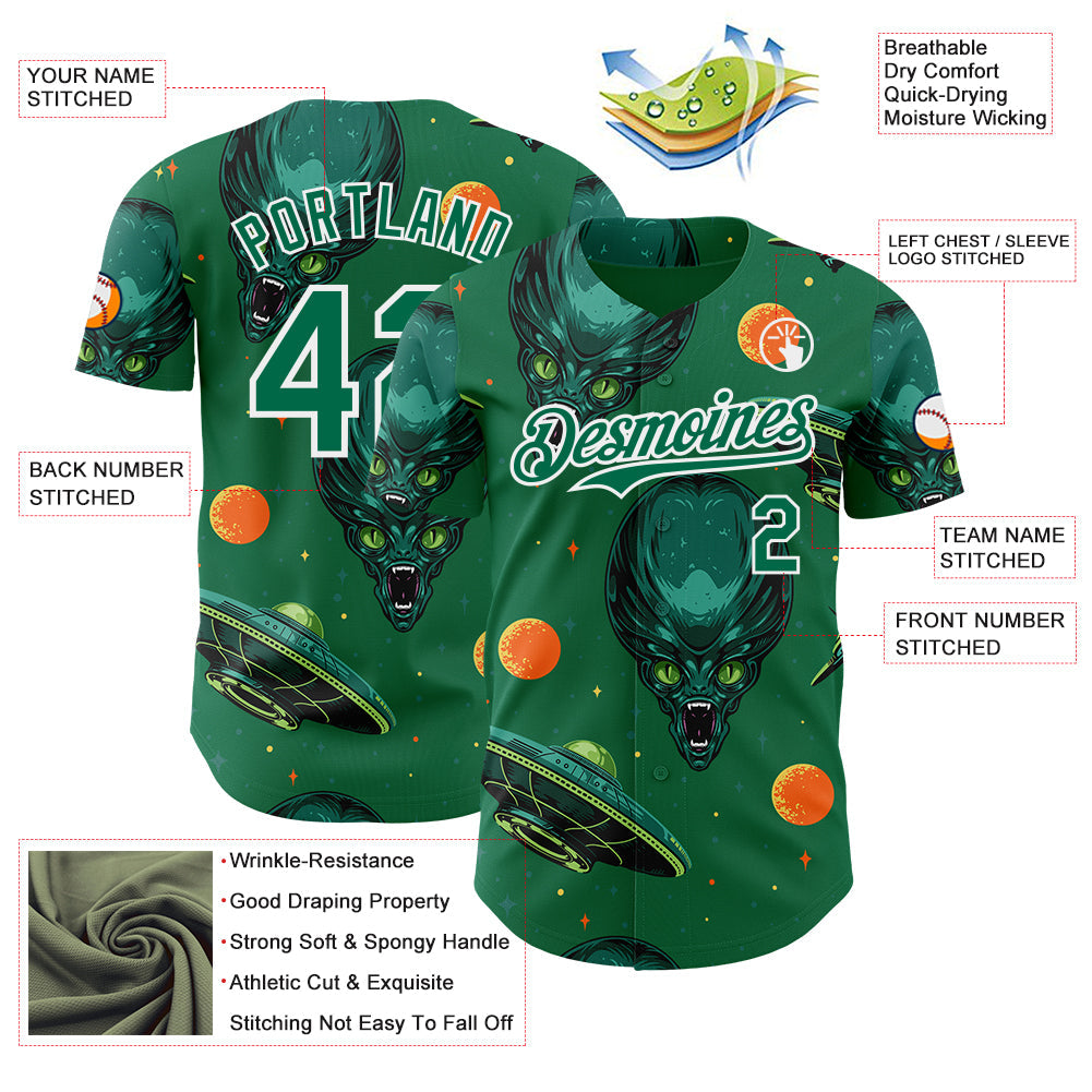 Custom Kelly Green White Alien UFO Space Authentic Baseball Jersey
