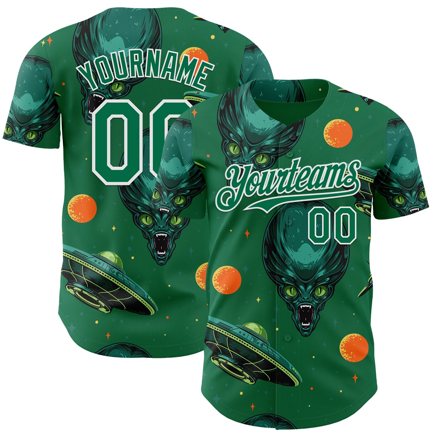 Custom Kelly Green White Alien UFO Space Authentic Baseball Jersey