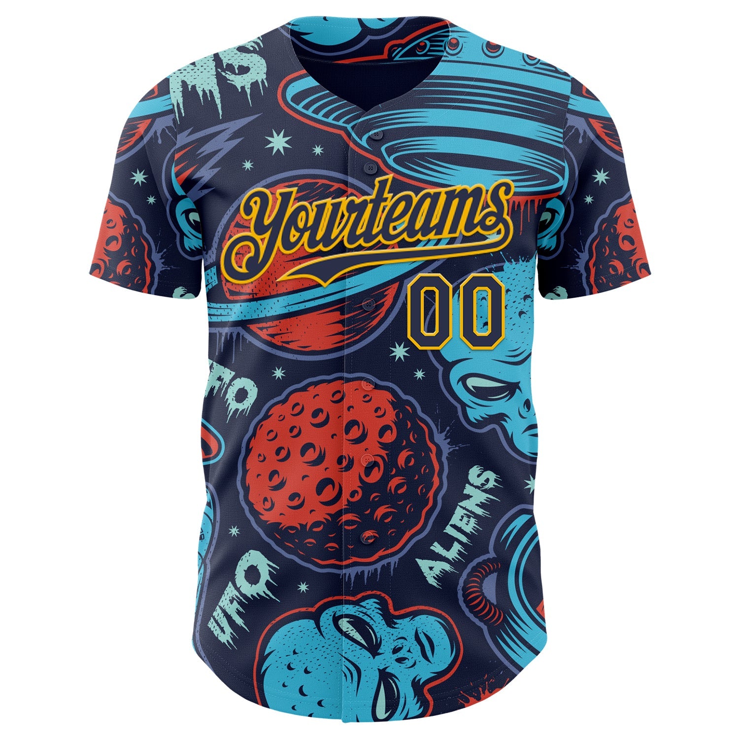 Custom Navy Gold Alien UFO Space Authentic Baseball Jersey