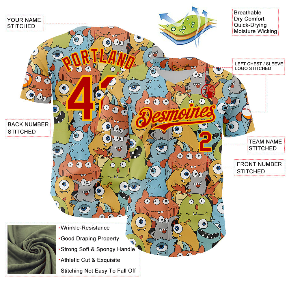 Custom White Red-Gold Alien Monster Mash Authentic Baseball Jersey