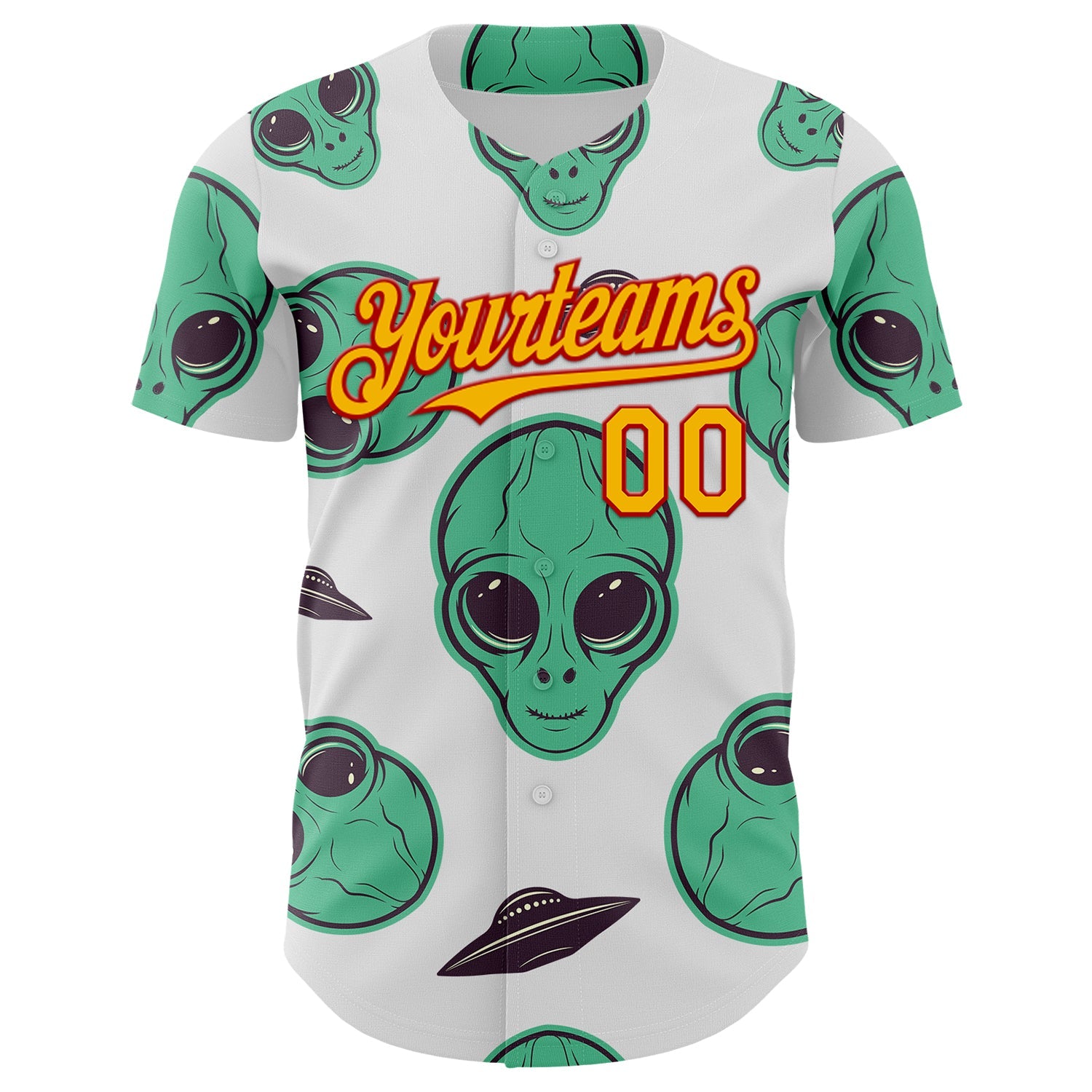 Custom White Gold-Red Alien UFO Space Authentic Baseball Jersey