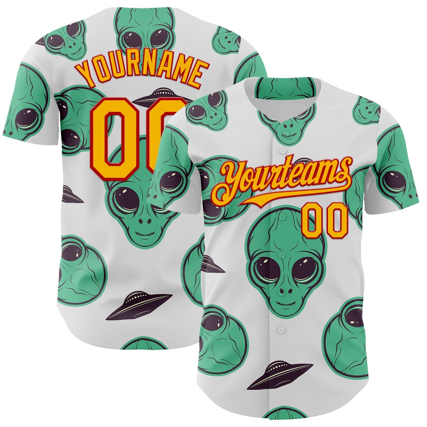 Custom White Gold-Red Alien UFO Space Authentic Baseball Jersey