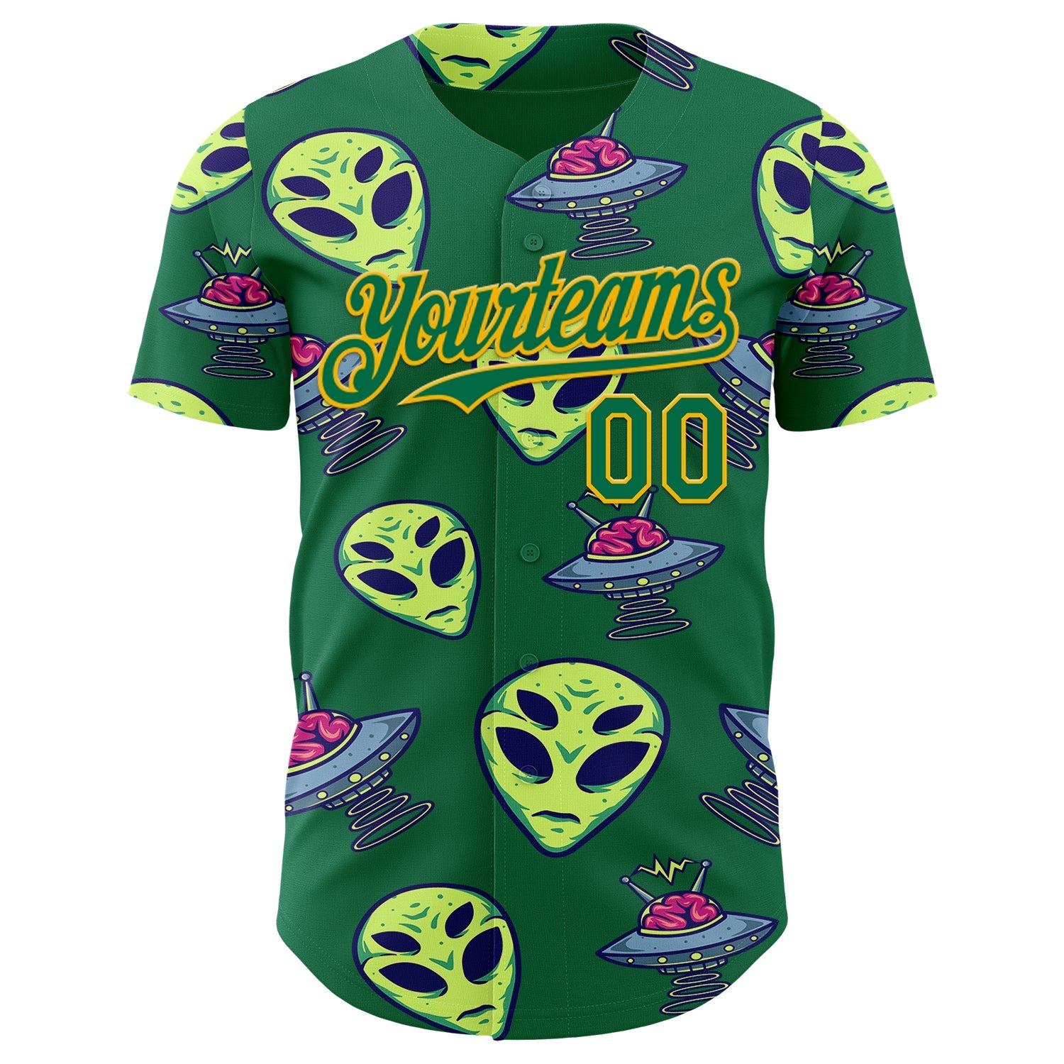 Custom Kelly Green Gold Alien UFO Space Authentic Baseball Jersey