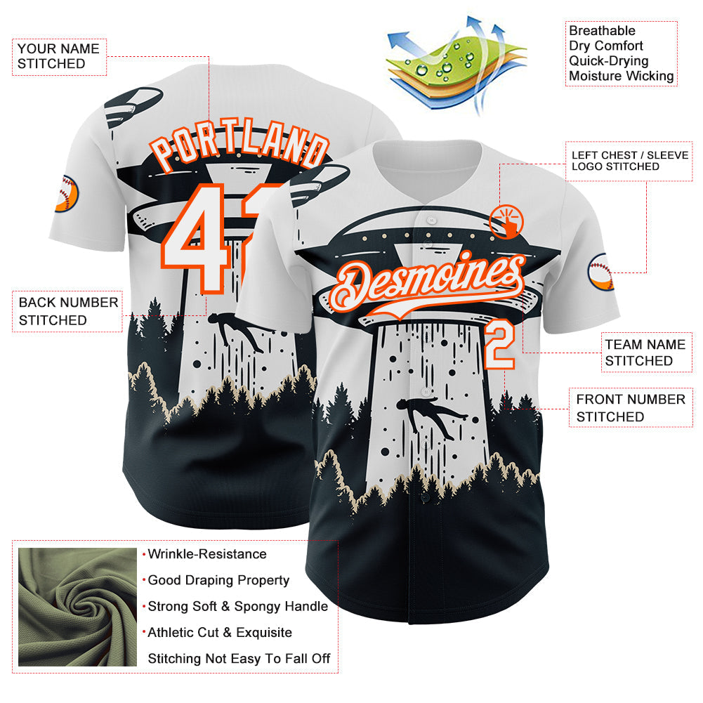 Custom White Orange-Black UFO Alien Abduction Authentic Baseball Jersey