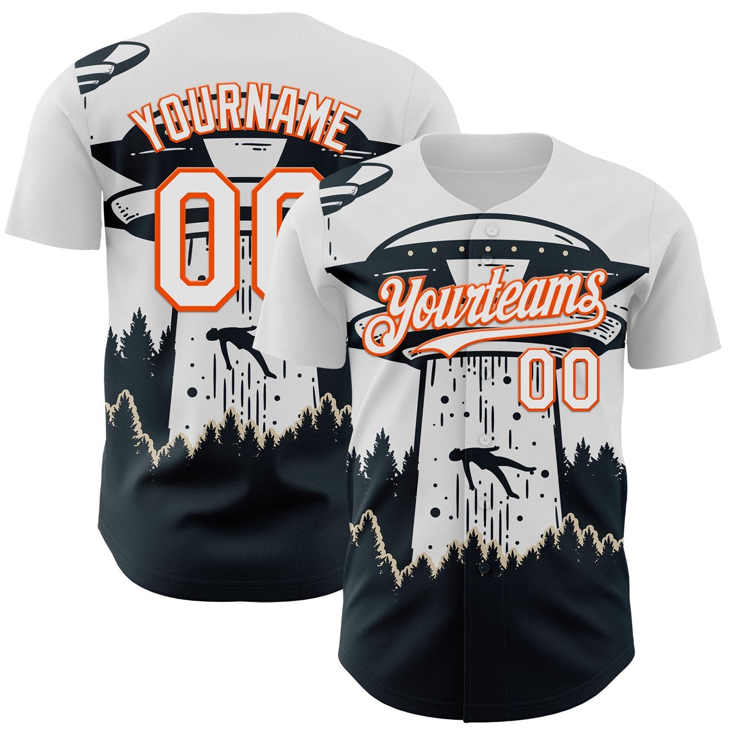 Custom White Orange-Black UFO Alien Abduction Authentic Baseball Jersey