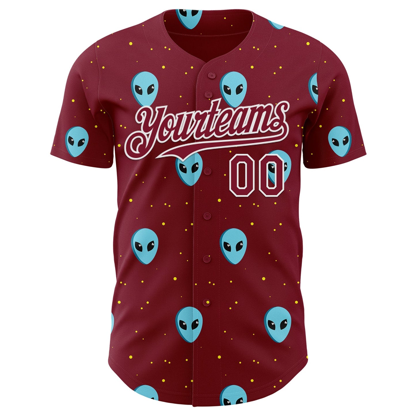 Custom Crimson White Cartoon Alien Galaxy Authentic Baseball Jersey