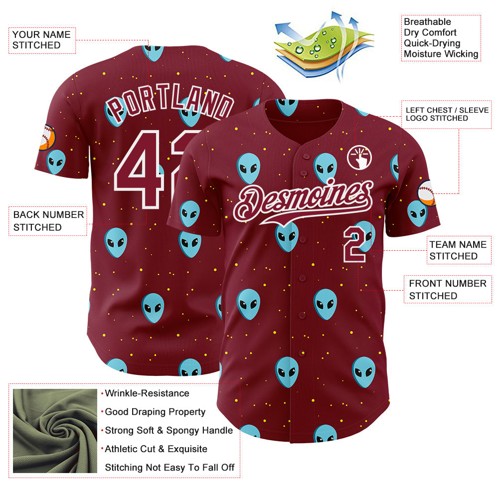 Custom Crimson White Cartoon Alien Galaxy Authentic Baseball Jersey