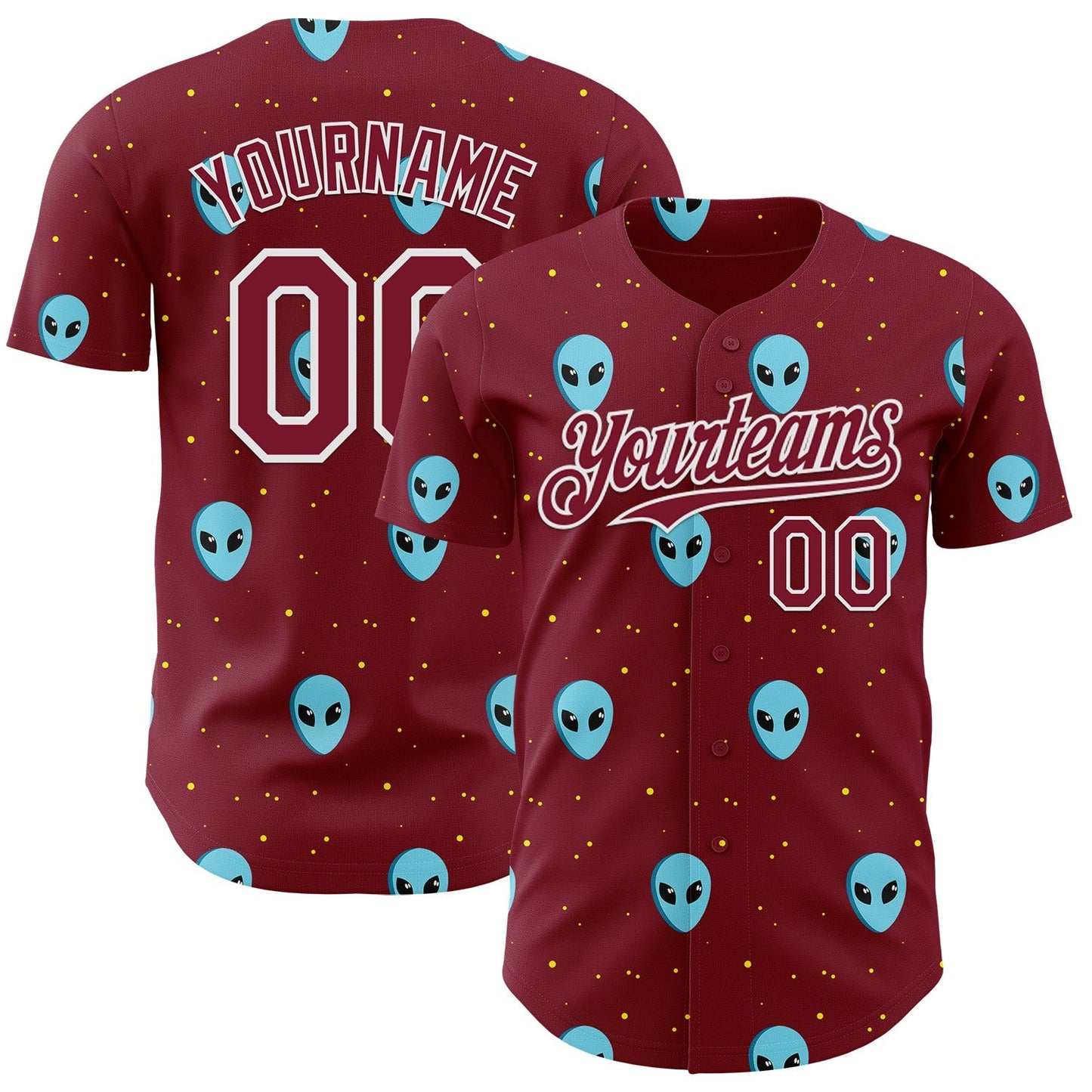 Custom Crimson White Cartoon Alien Galaxy Authentic Baseball Jersey