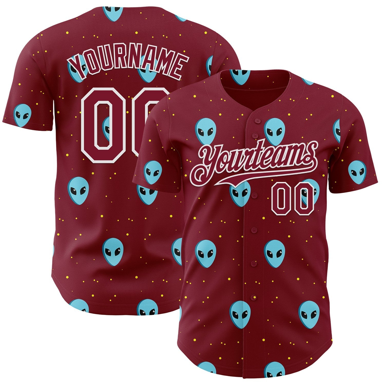 Custom Crimson White Cartoon Alien Galaxy Authentic Baseball Jersey