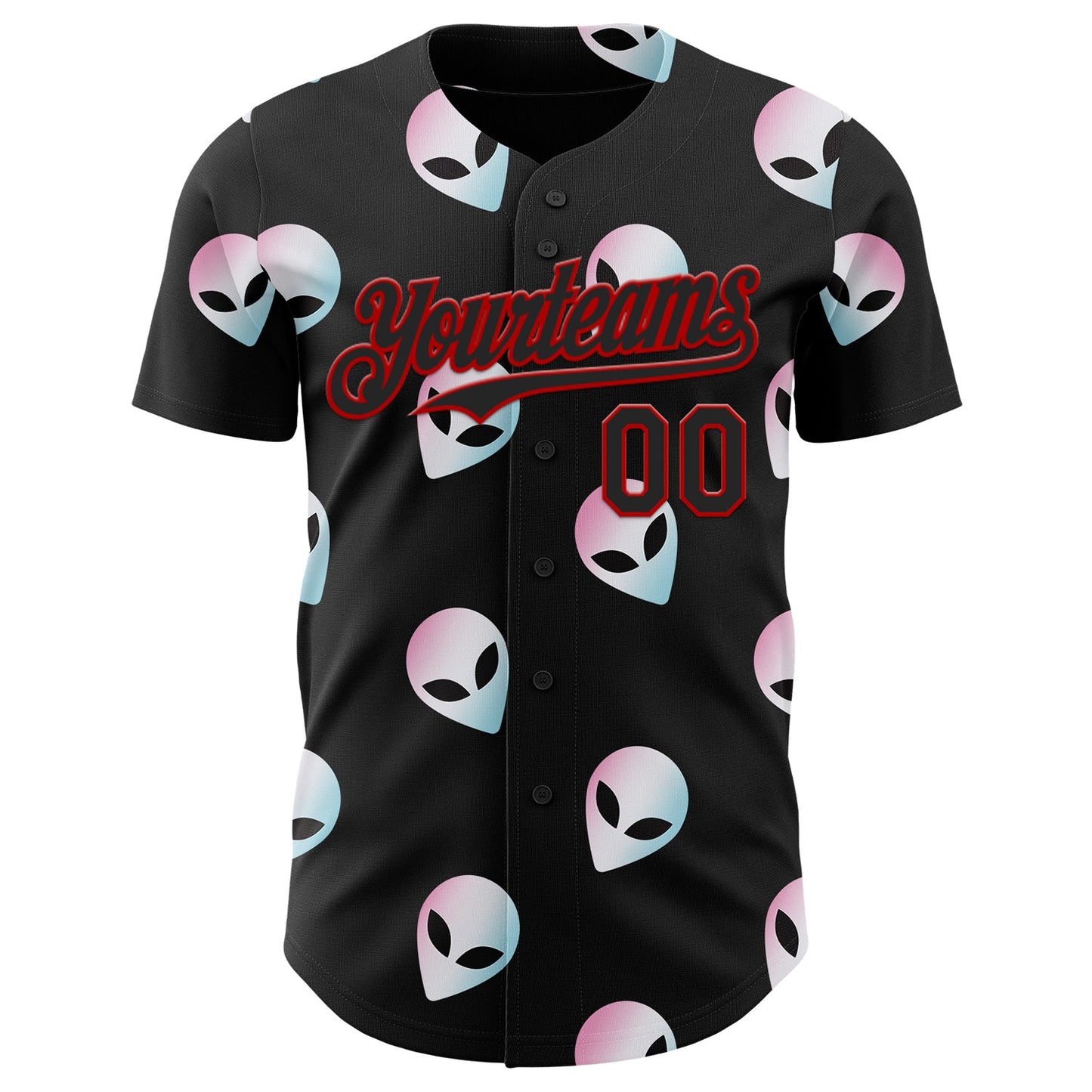Custom Black Red Cartoon Alien Authentic Baseball Jersey