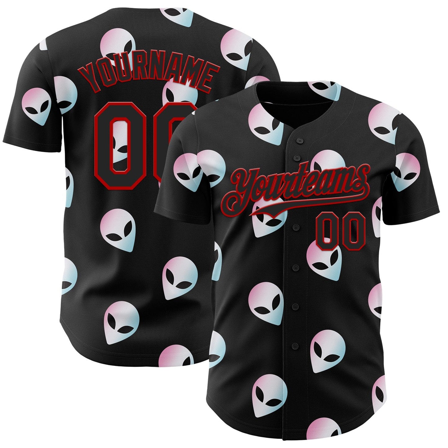 Custom Black Red Cartoon Alien Authentic Baseball Jersey