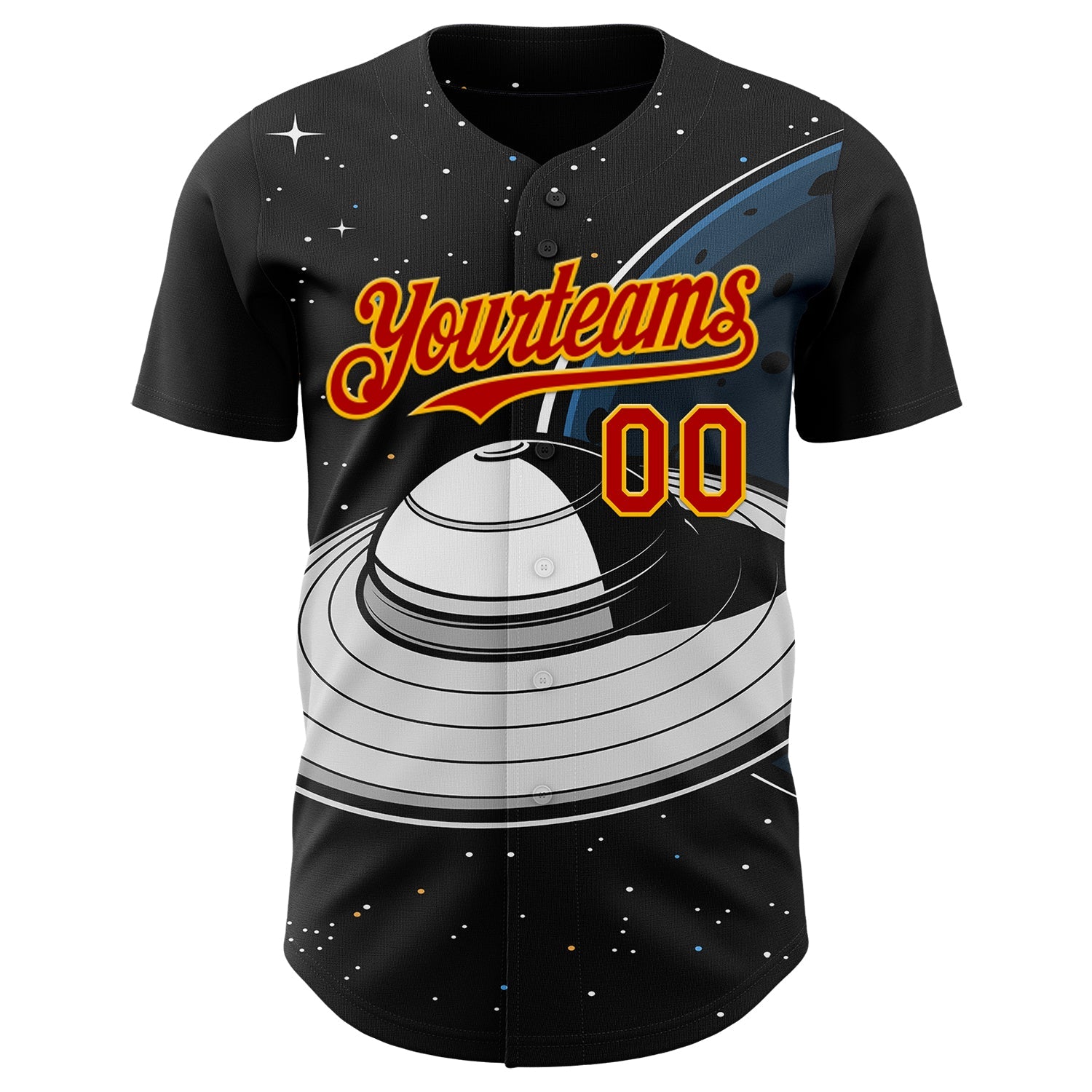Custom Black Red-Gold Alien UFO Saucer Authentic Baseball Jersey