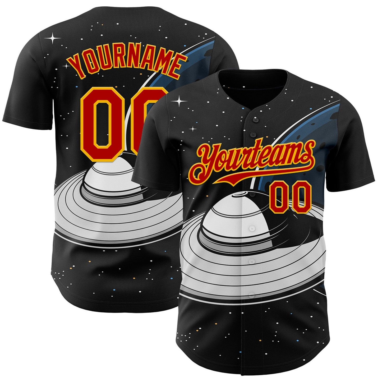 Custom Black Red-Gold Alien UFO Saucer Authentic Baseball Jersey