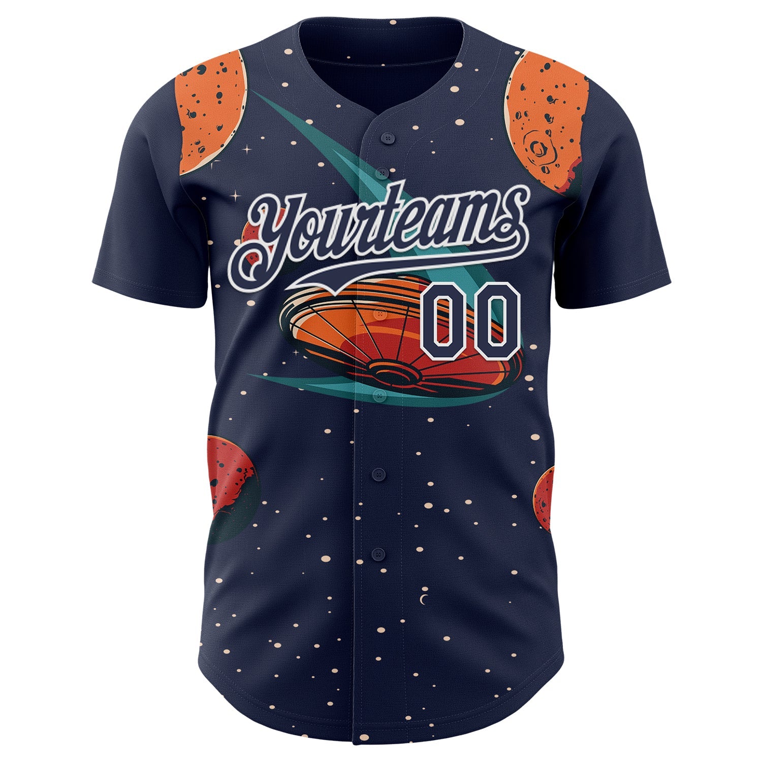 Custom Black Navy Orange-White Alien UFO Galaxy Authentic Baseball Jersey
