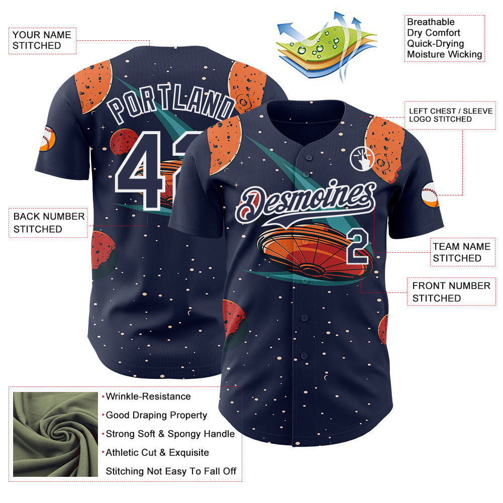 Custom Black Navy Orange-White Alien UFO Galaxy Authentic Baseball Jersey