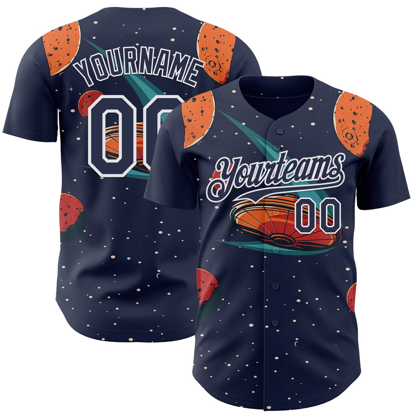 Custom Black Navy Orange-White Alien UFO Galaxy Authentic Baseball Jersey