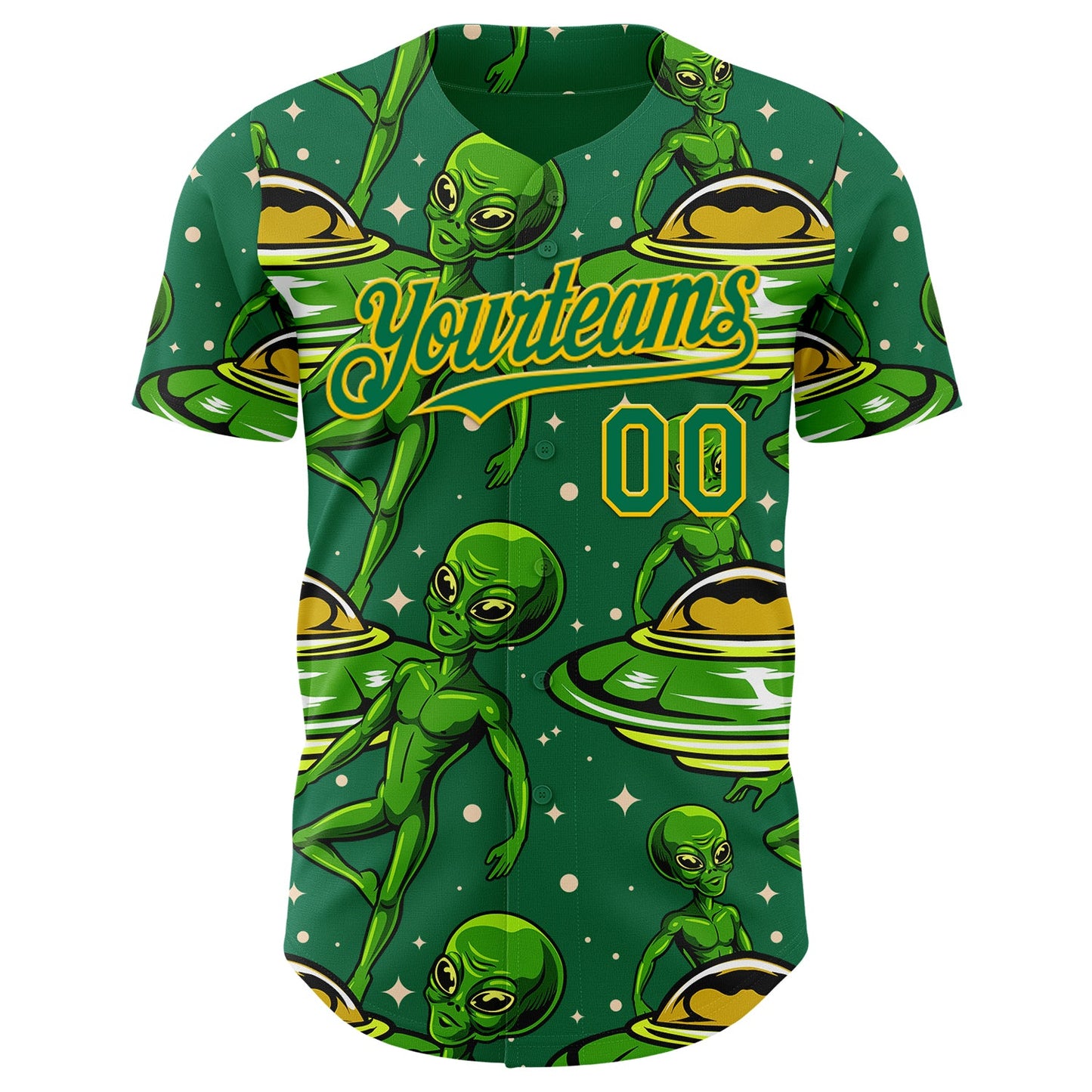 Custom Kelly Green Yellow Alien UFO Galaxy Authentic Baseball Jersey