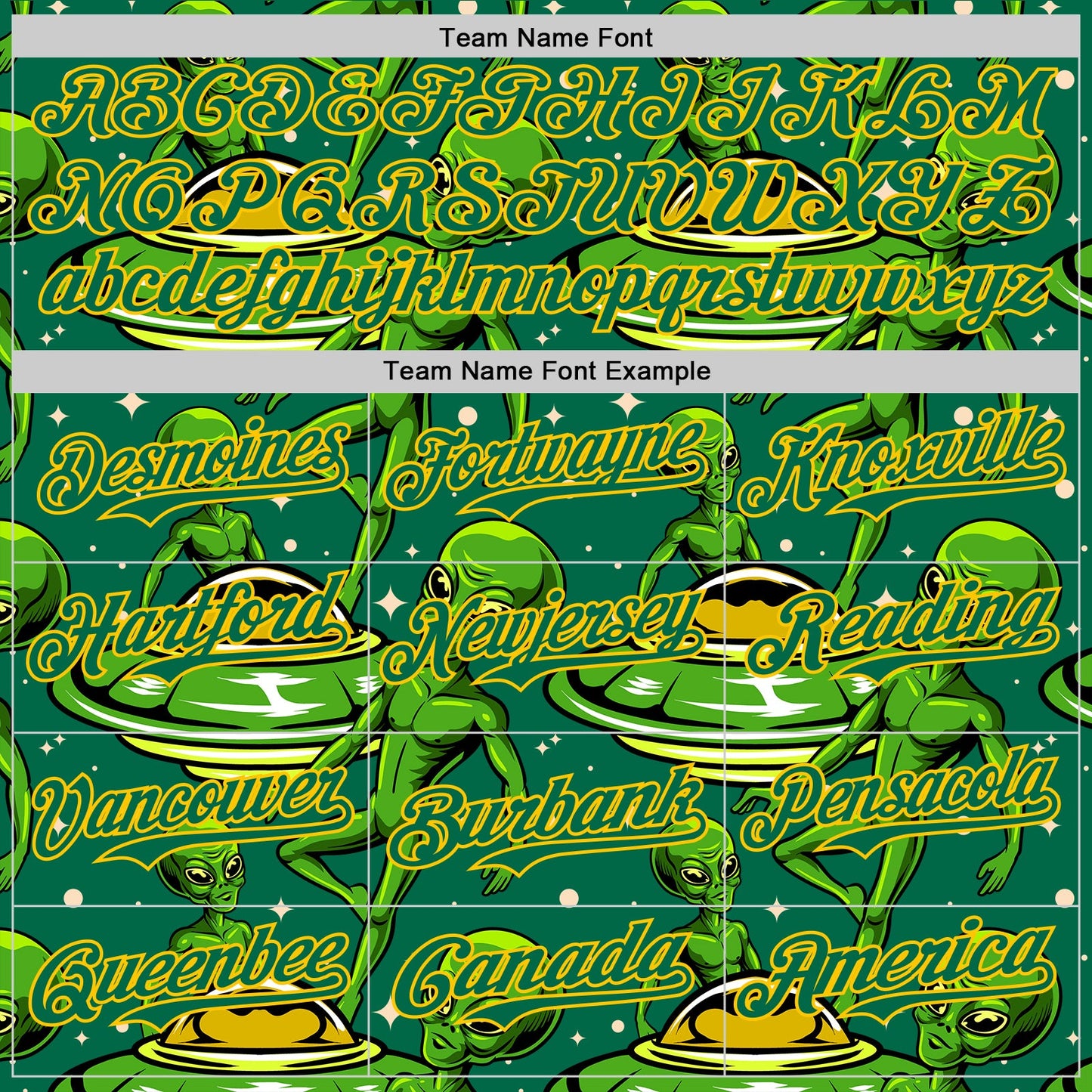 Custom Kelly Green Yellow Alien UFO Galaxy Authentic Baseball Jersey