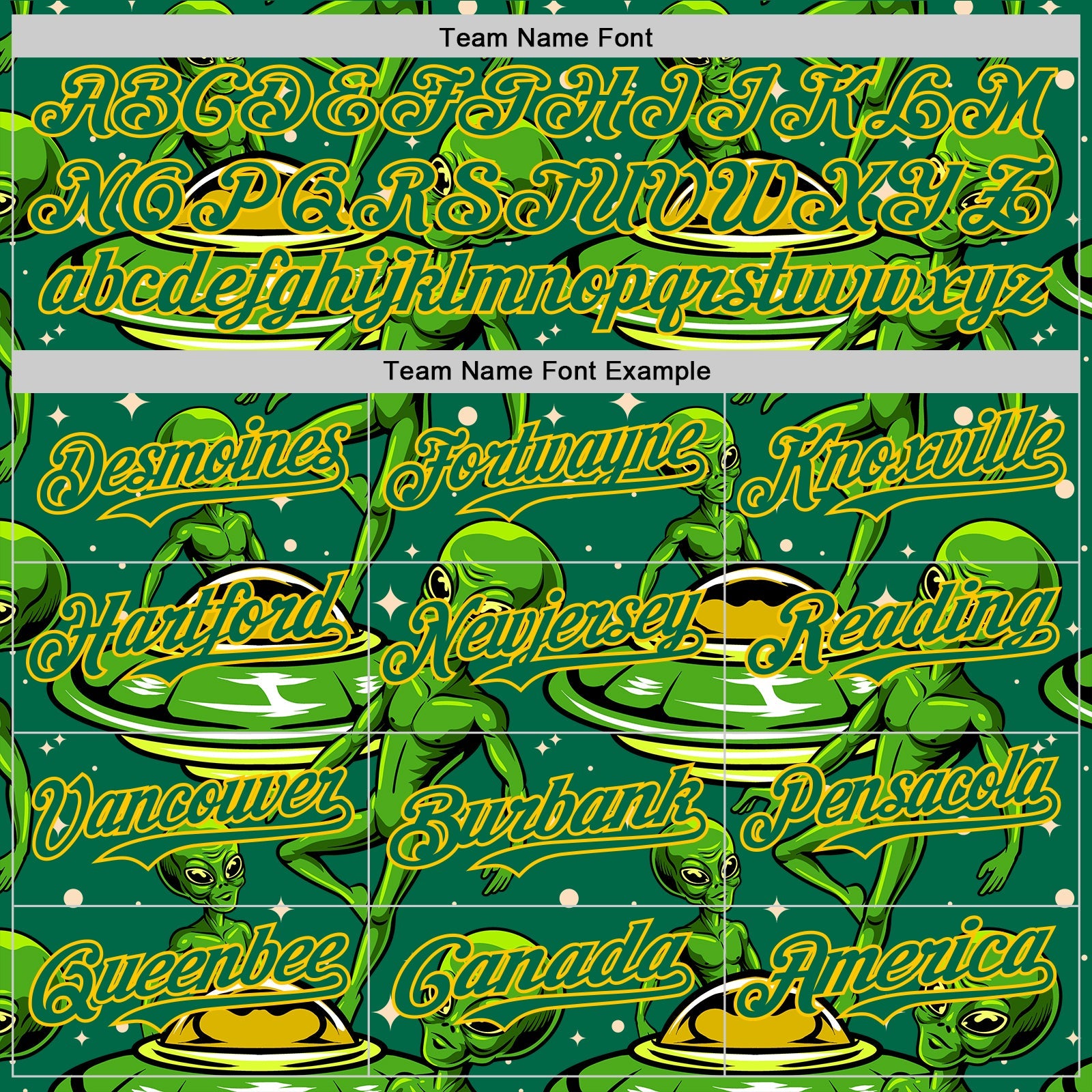 Custom Kelly Green Yellow Alien UFO Galaxy Authentic Baseball Jersey