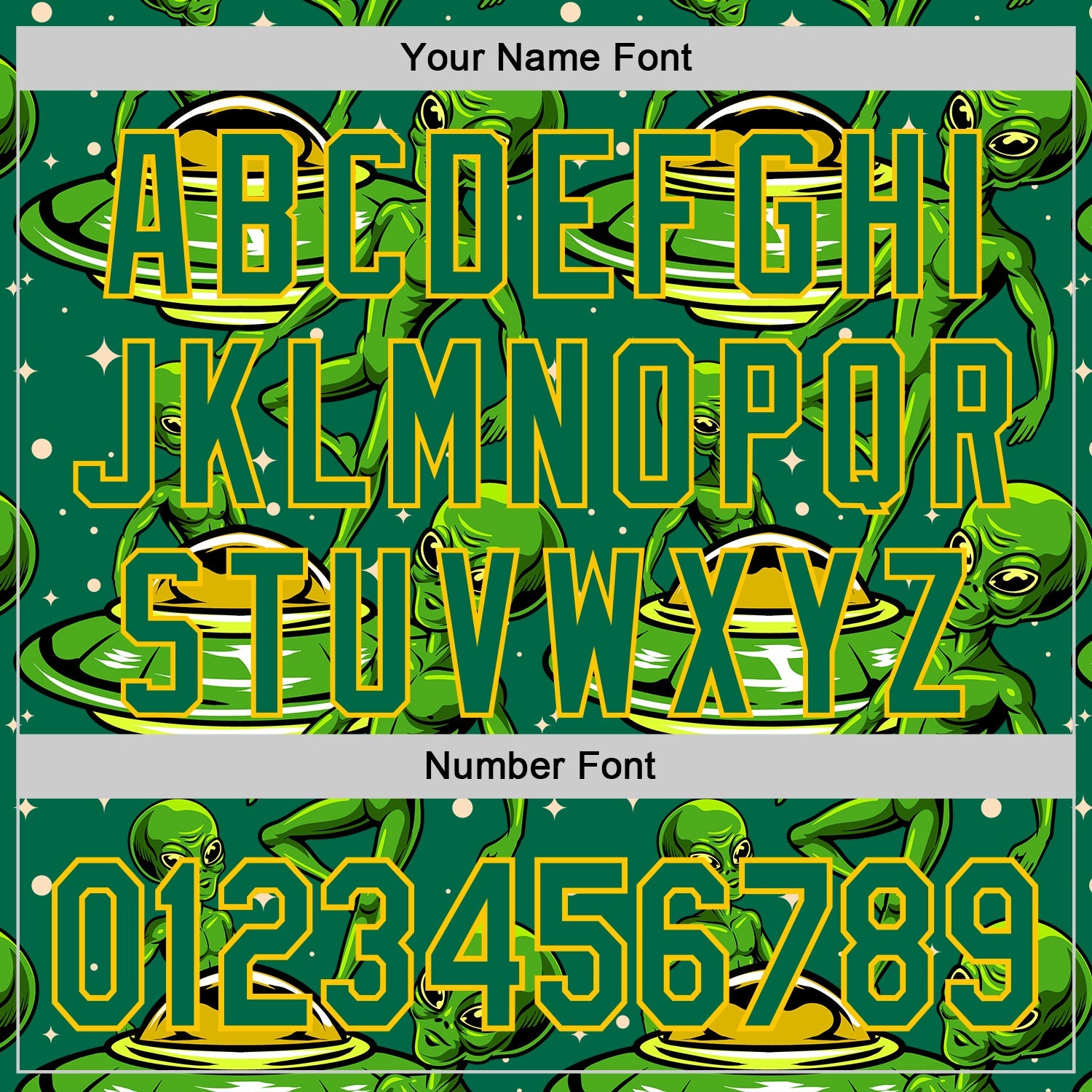 Custom Kelly Green Yellow Alien UFO Galaxy Authentic Baseball Jersey