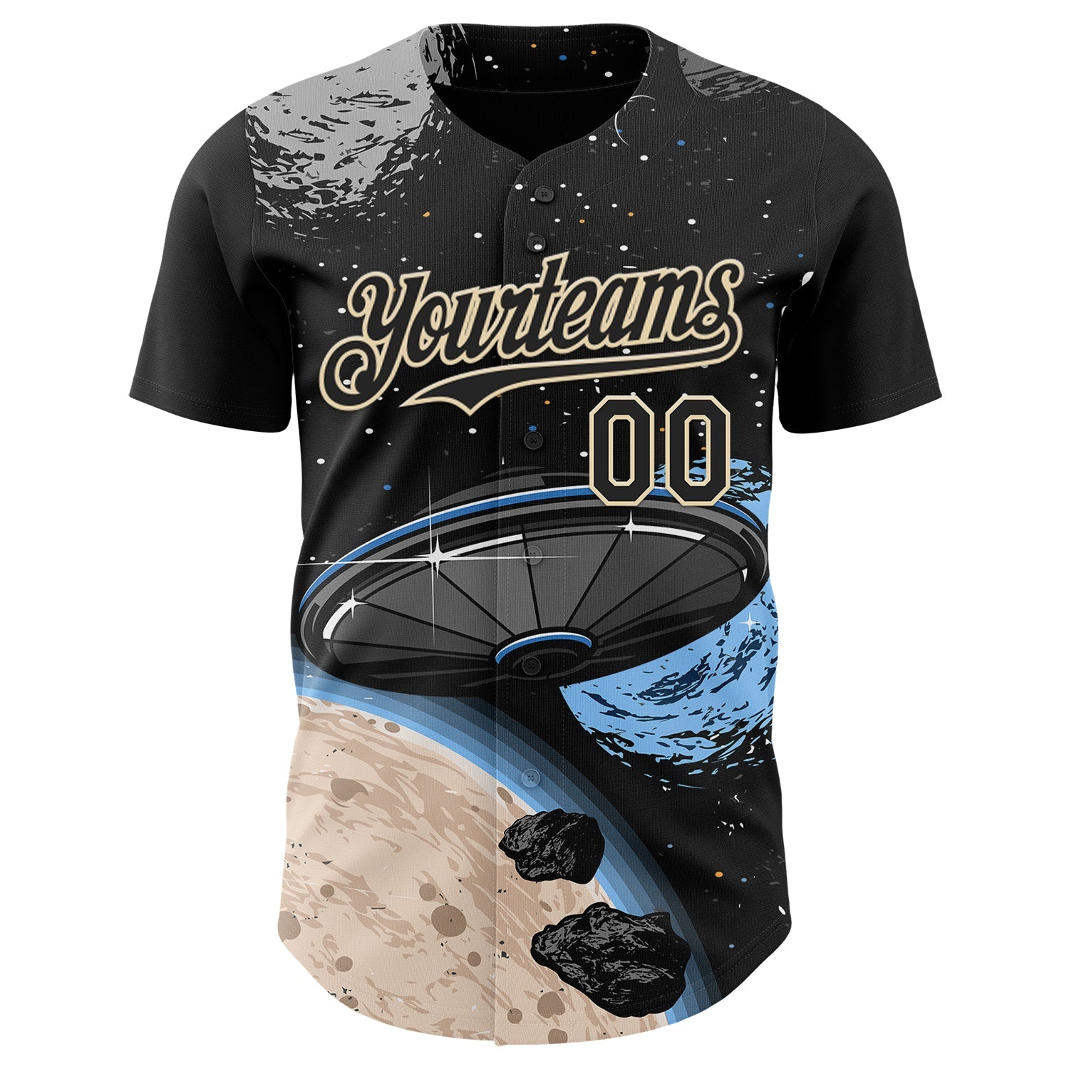 Custom Black Cream Alien Space Meteor UFO Galaxy Authentic Baseball Jersey