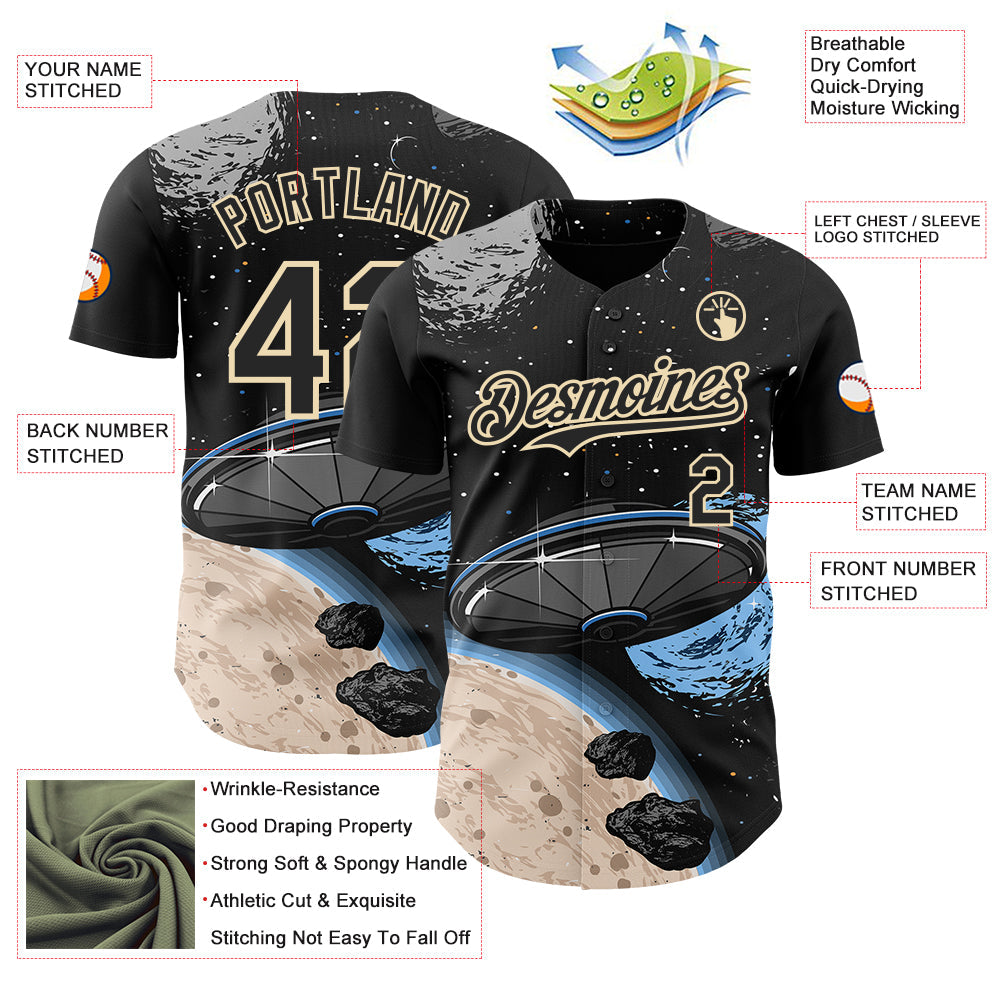 Custom Black Cream Alien Space Meteor UFO Galaxy Authentic Baseball Jersey