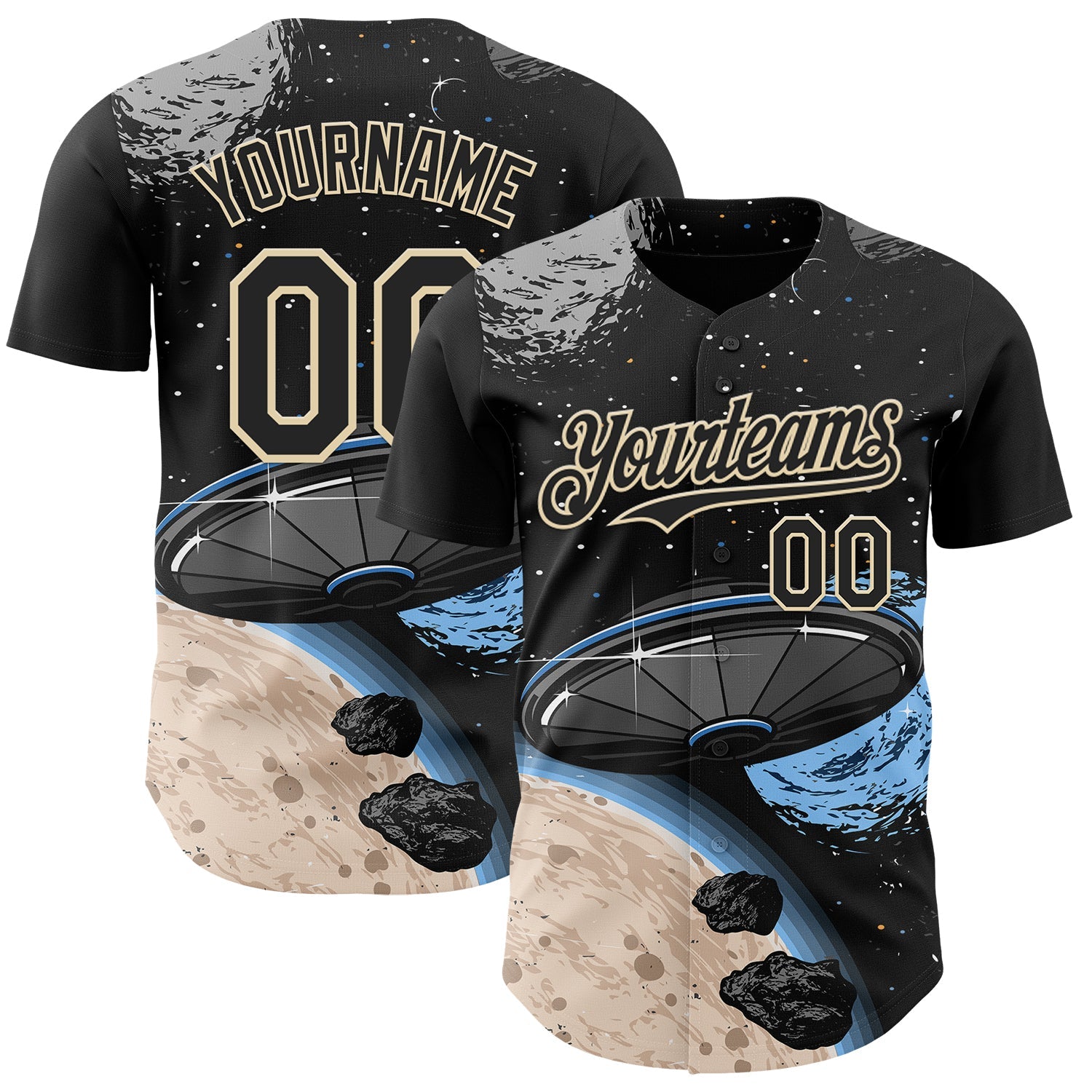 Custom Black Cream Alien Space Meteor UFO Galaxy Authentic Baseball Jersey