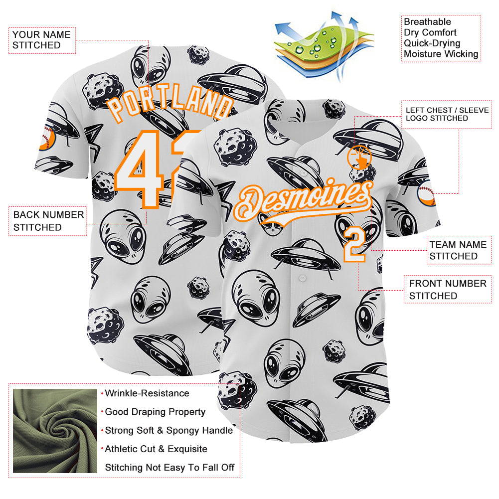 Custom White Bay Orange Alien UFO Authentic Baseball Jersey