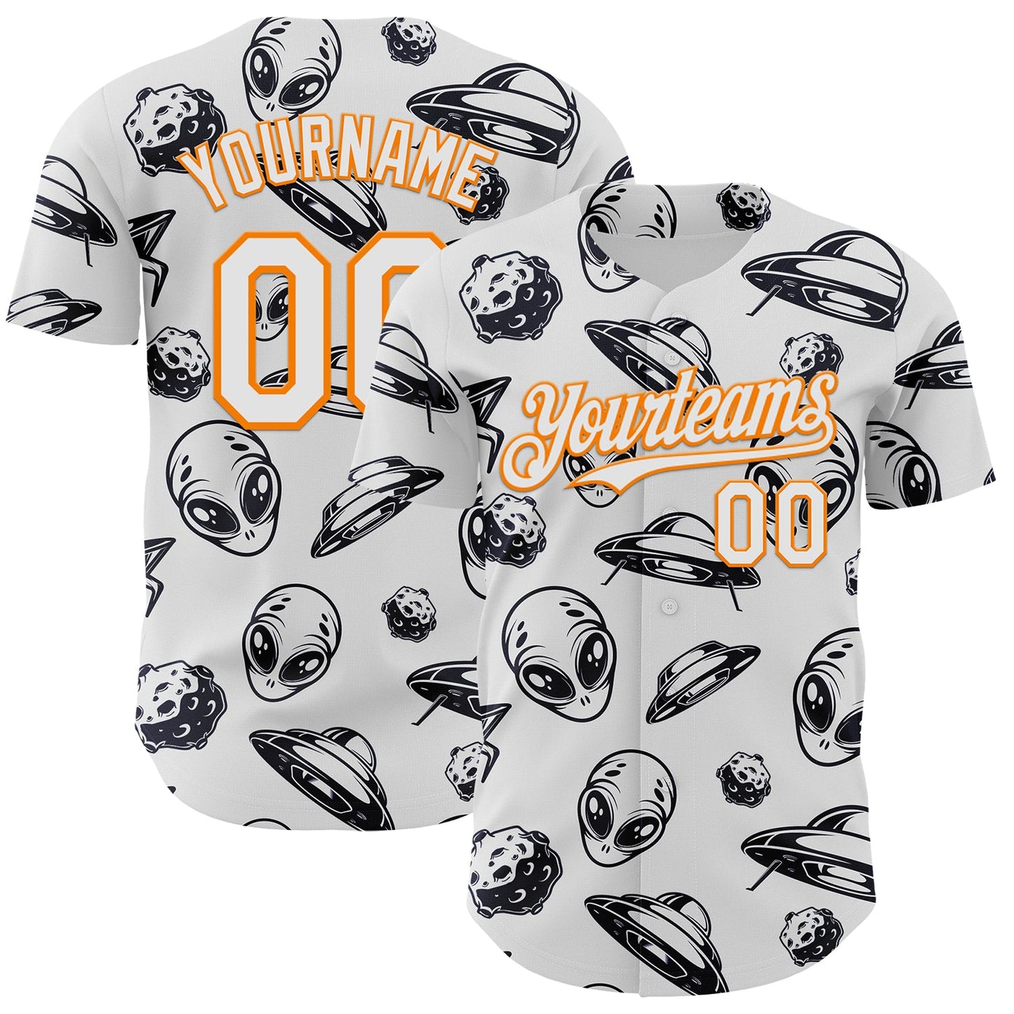 Custom White Bay Orange Alien UFO Authentic Baseball Jersey