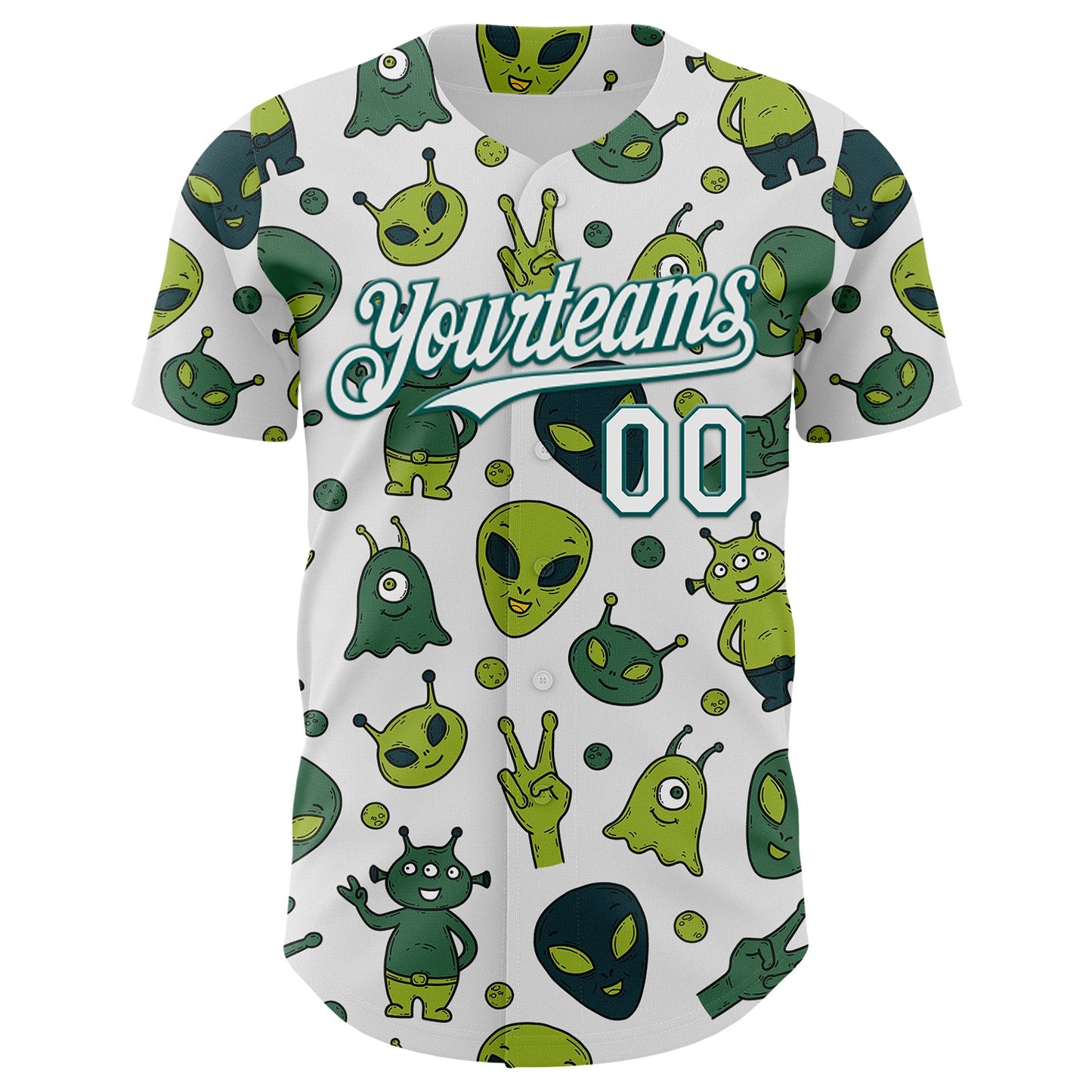 Custom White Midnight Green Cartoon Alien Authentic Baseball Jersey
