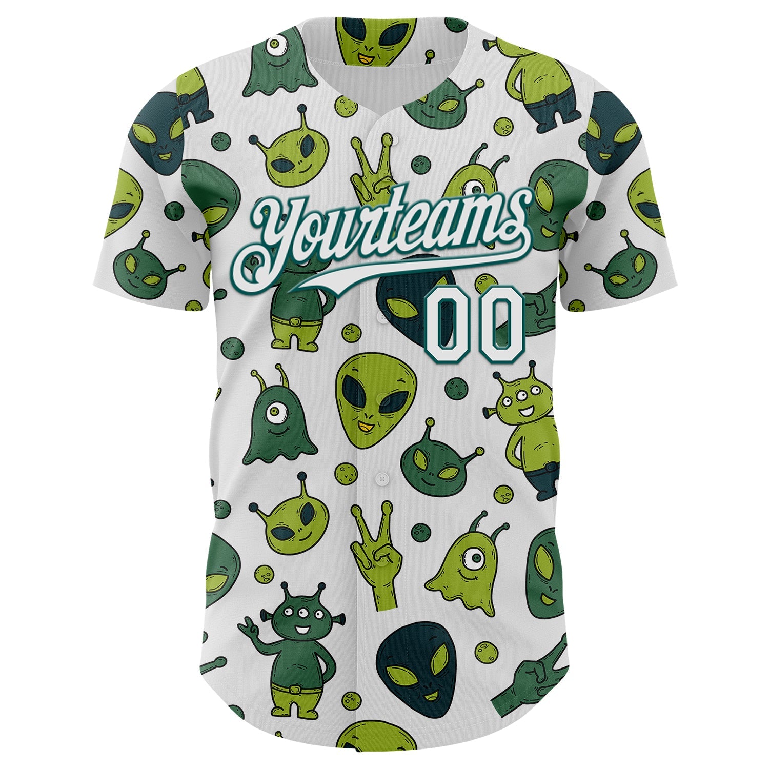 Custom White Midnight Green Cartoon Alien Authentic Baseball Jersey