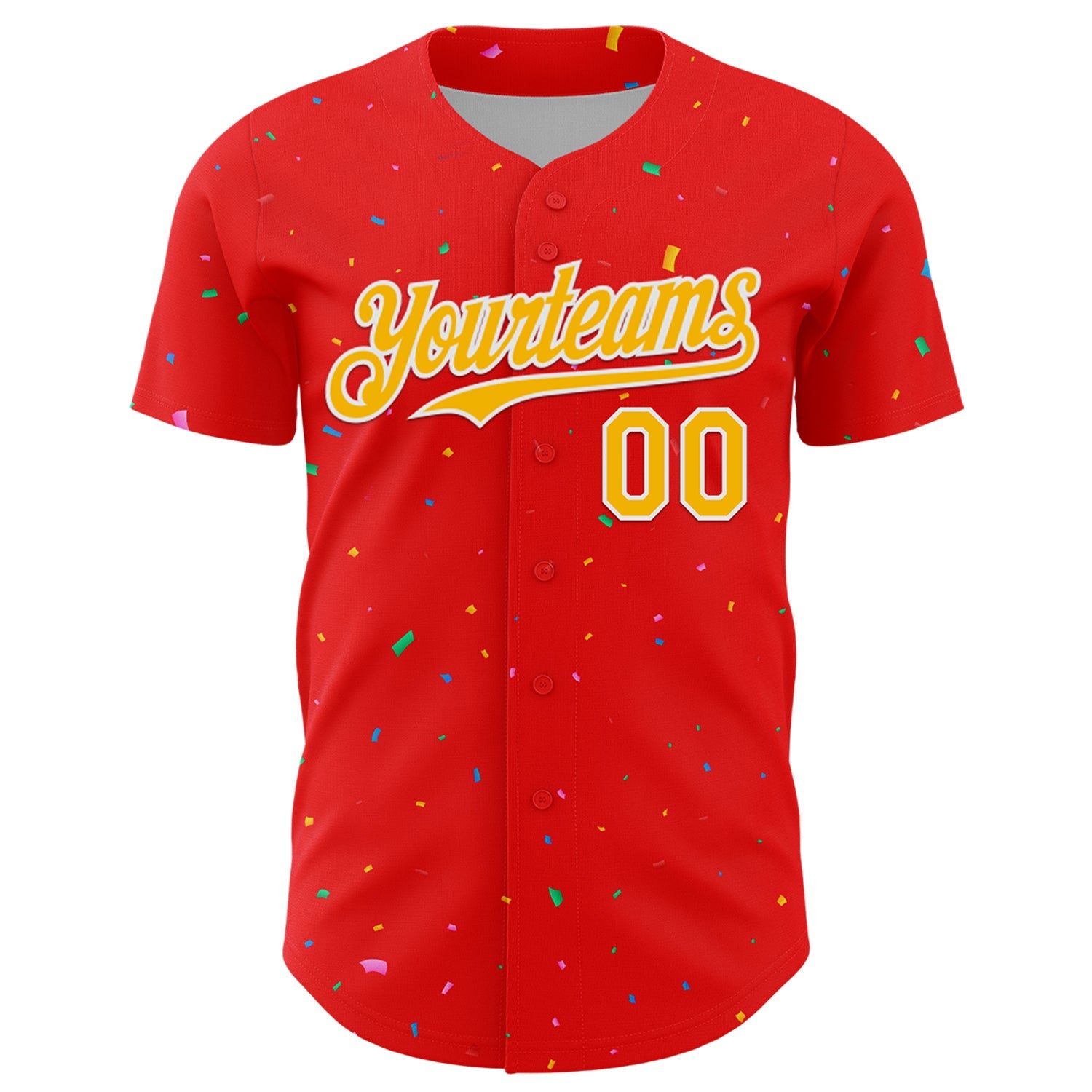 Custom Fire Red Gold-White 3D Pattern Design Confetti Colorful Speckle Authentic Baseball Jersey