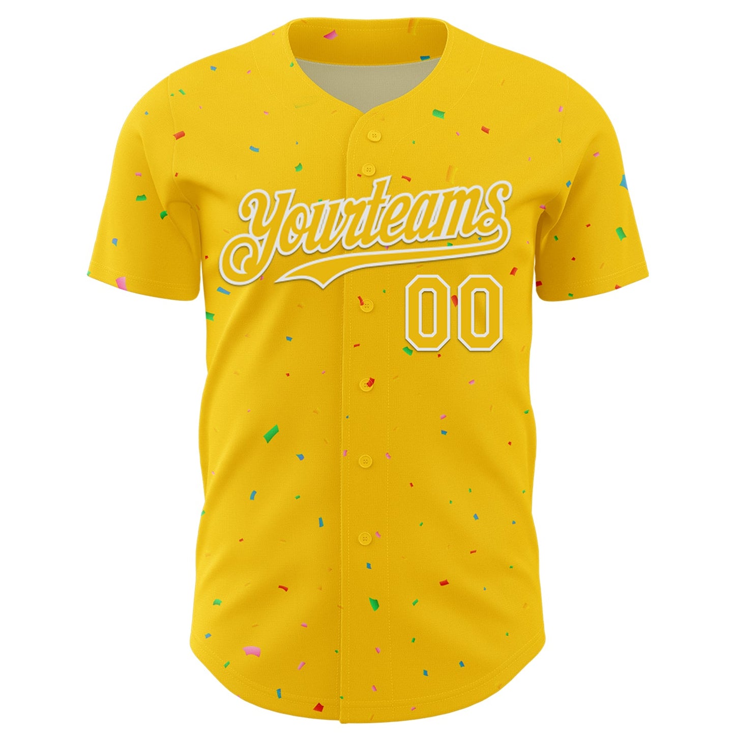 Custom Yellow White 3D Pattern Design Confetti Colorful Speckle Authentic Baseball Jersey