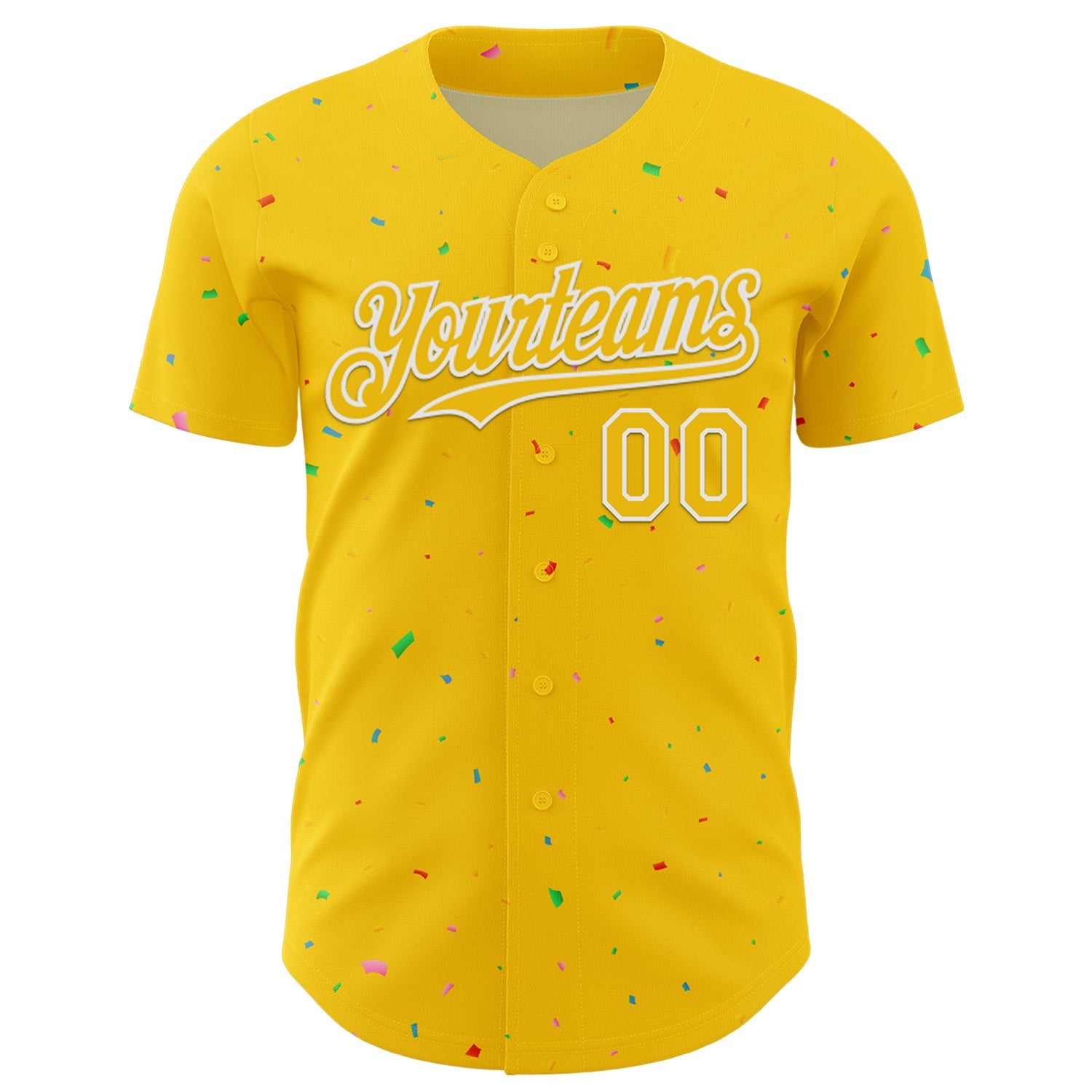 Custom Yellow White 3D Pattern Design Confetti Colorful Speckle Authentic Baseball Jersey