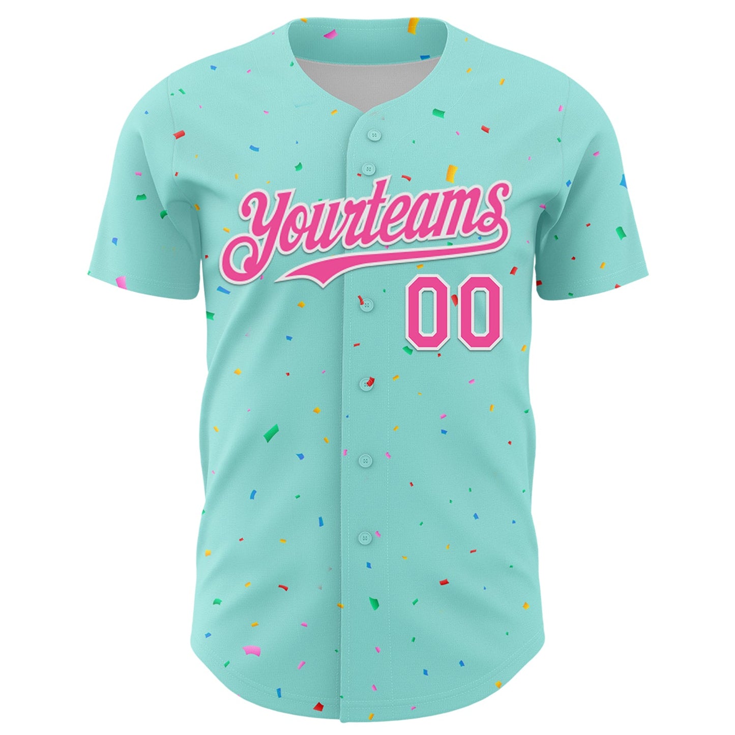 Custom Ice Blue Pink-White 3D Pattern Design Confetti Colorful Speckle Authentic Baseball Jersey