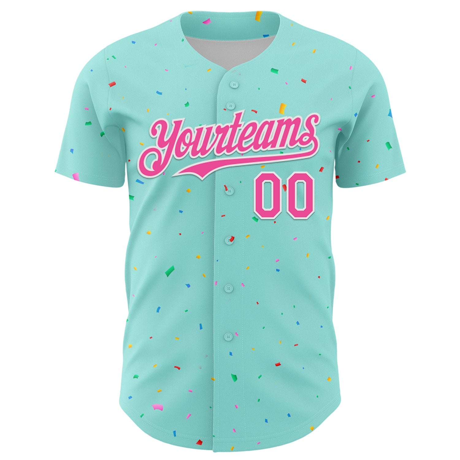 Custom Ice Blue Pink-White 3D Pattern Design Confetti Colorful Speckle Authentic Baseball Jersey