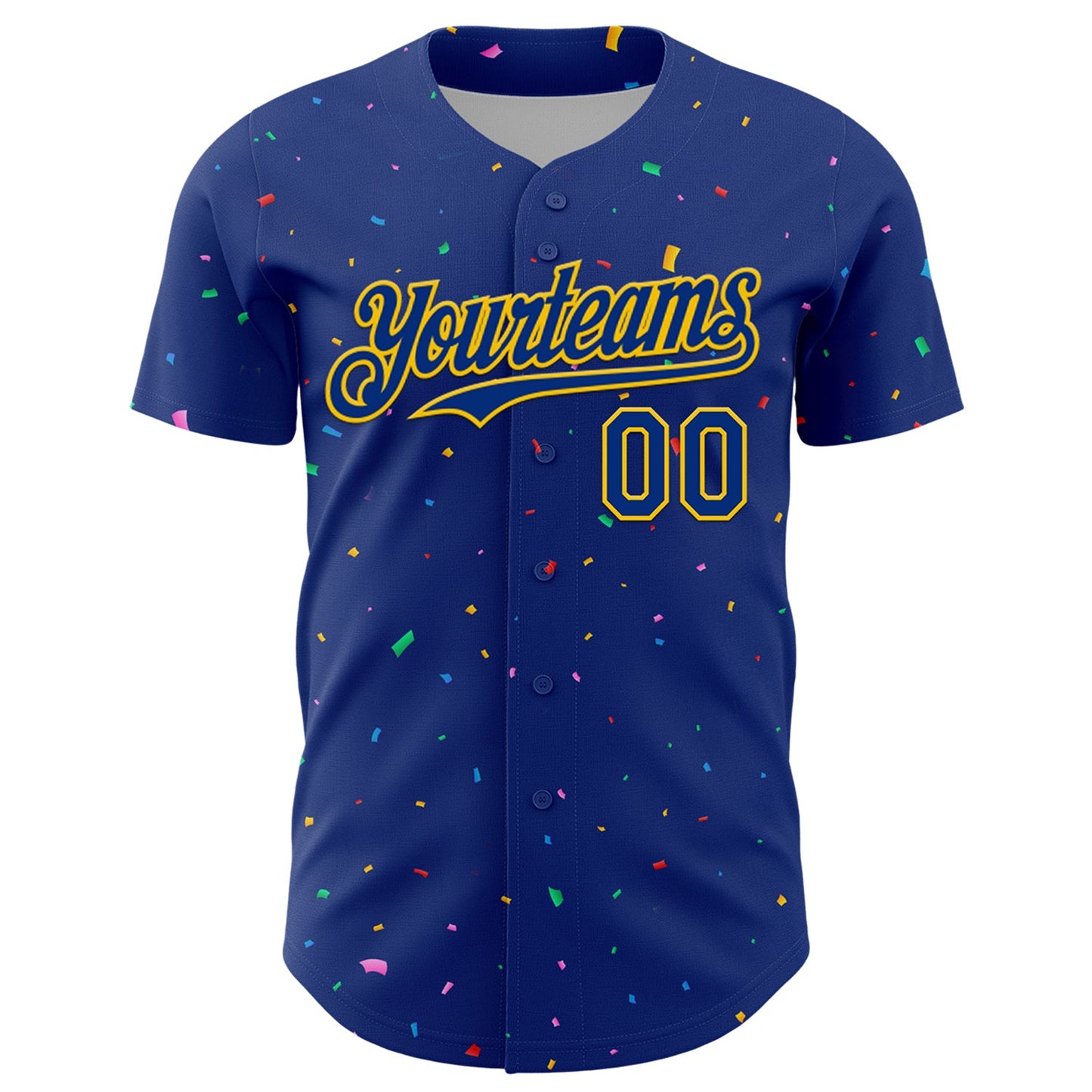 Custom Royal Yellow 3D Pattern Design Confetti Colorful Speckle Authentic Baseball Jersey