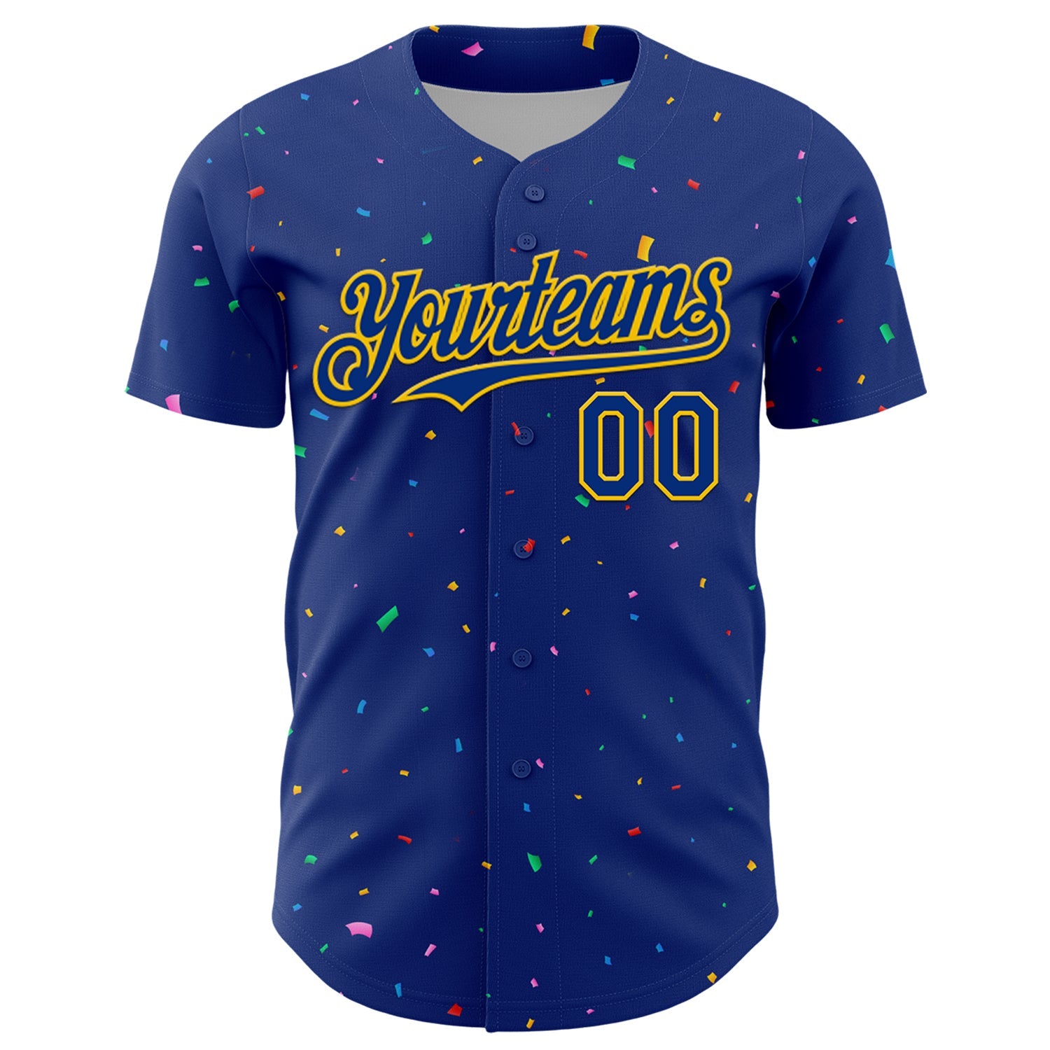 Custom Royal Yellow 3D Pattern Design Confetti Colorful Speckle Authentic Baseball Jersey