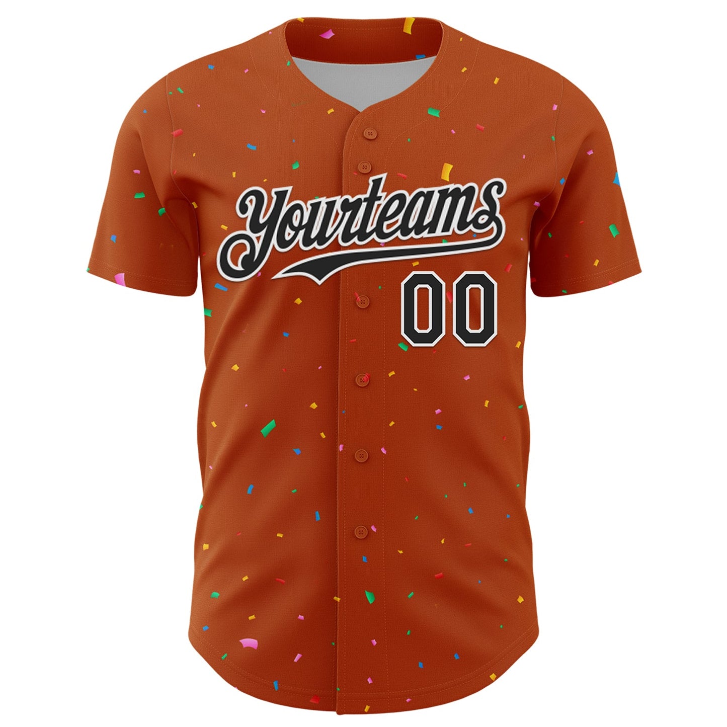 Custom Texas Orange Black-White 3D Pattern Design Confetti Colorful Speckle Authentic Baseball Jersey