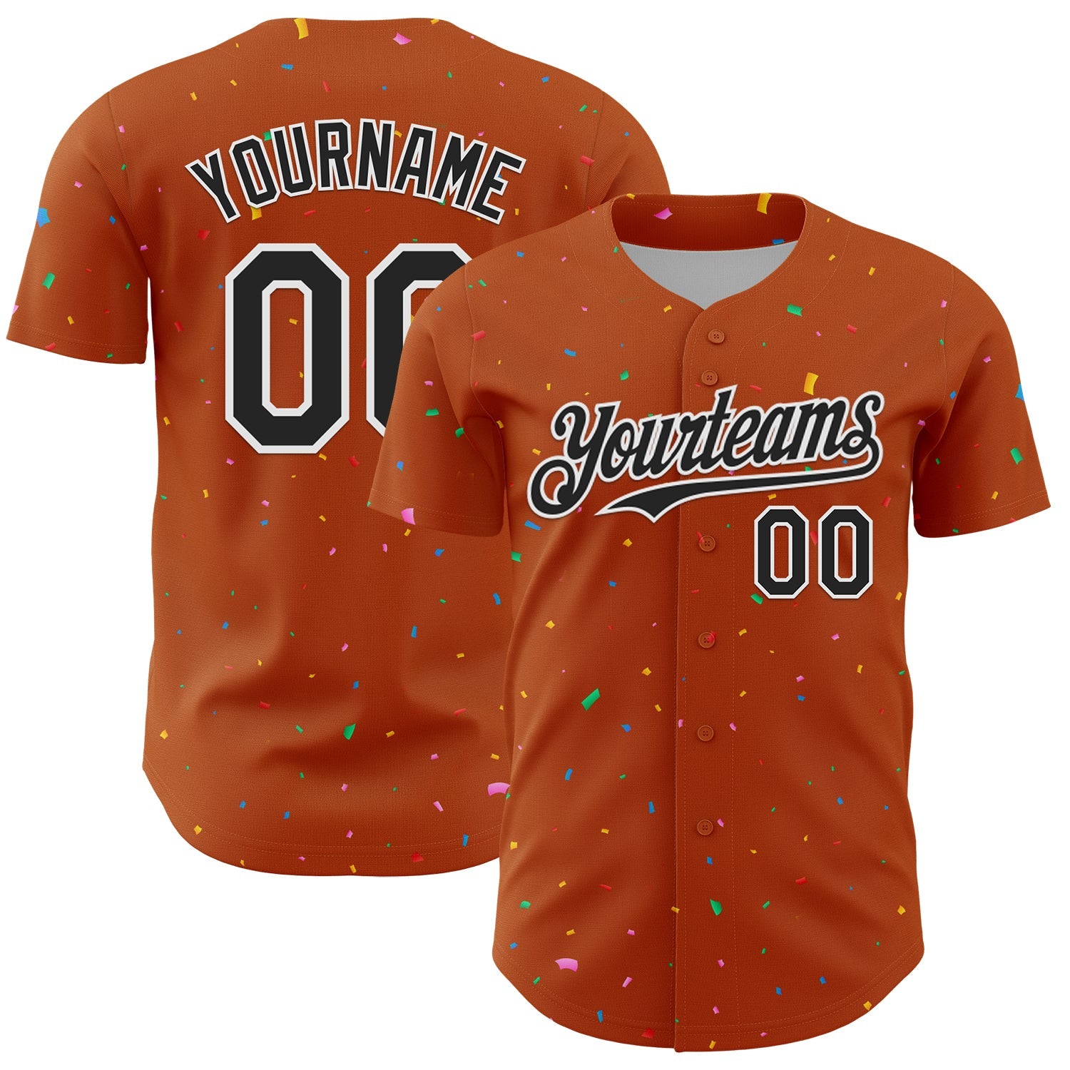 Custom Texas Orange Black-White 3D Pattern Design Confetti Colorful Speckle Authentic Baseball Jersey